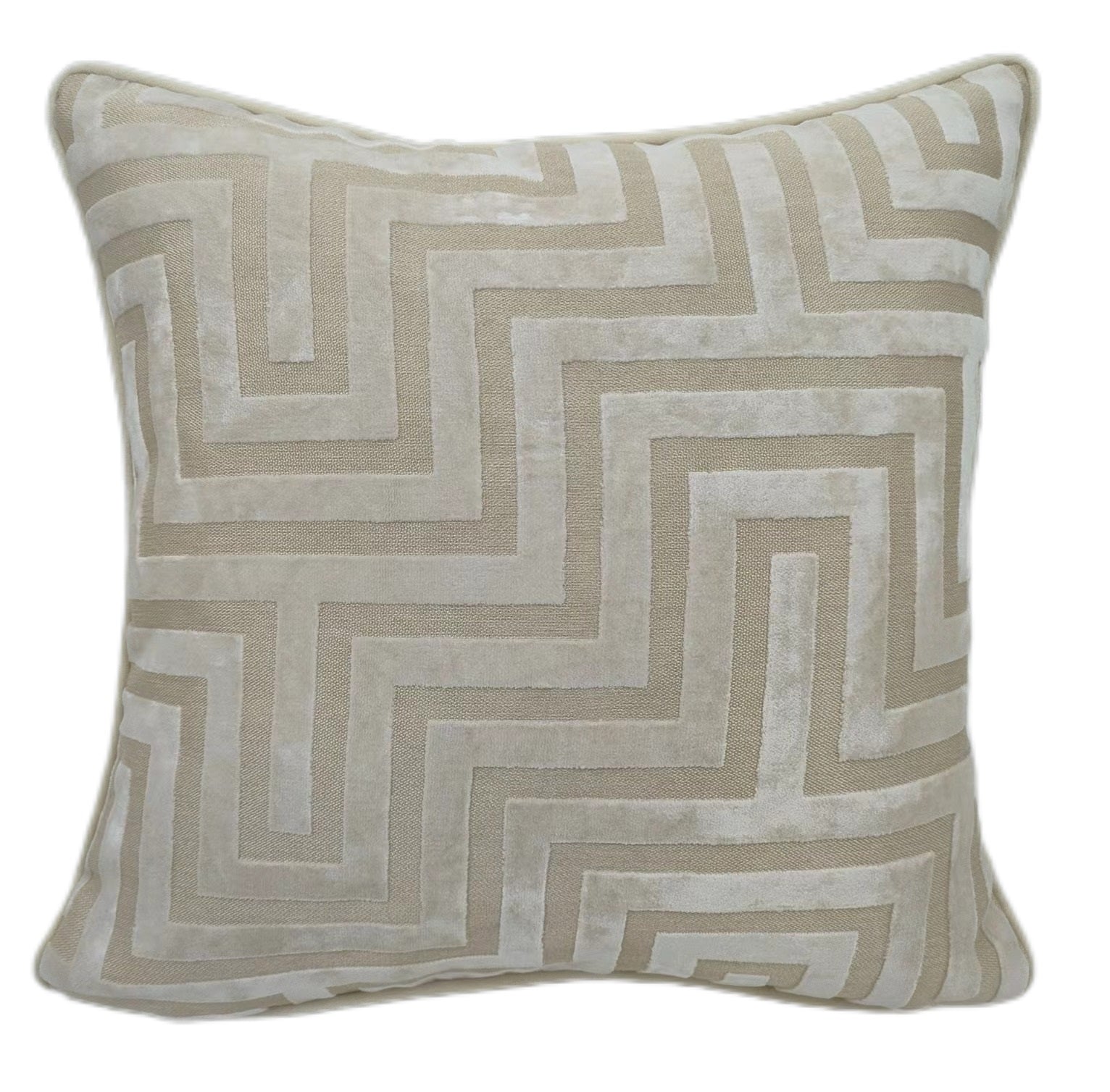 Malini Maze Cut Velvet Pm Ivory Square Cushion 43x43
