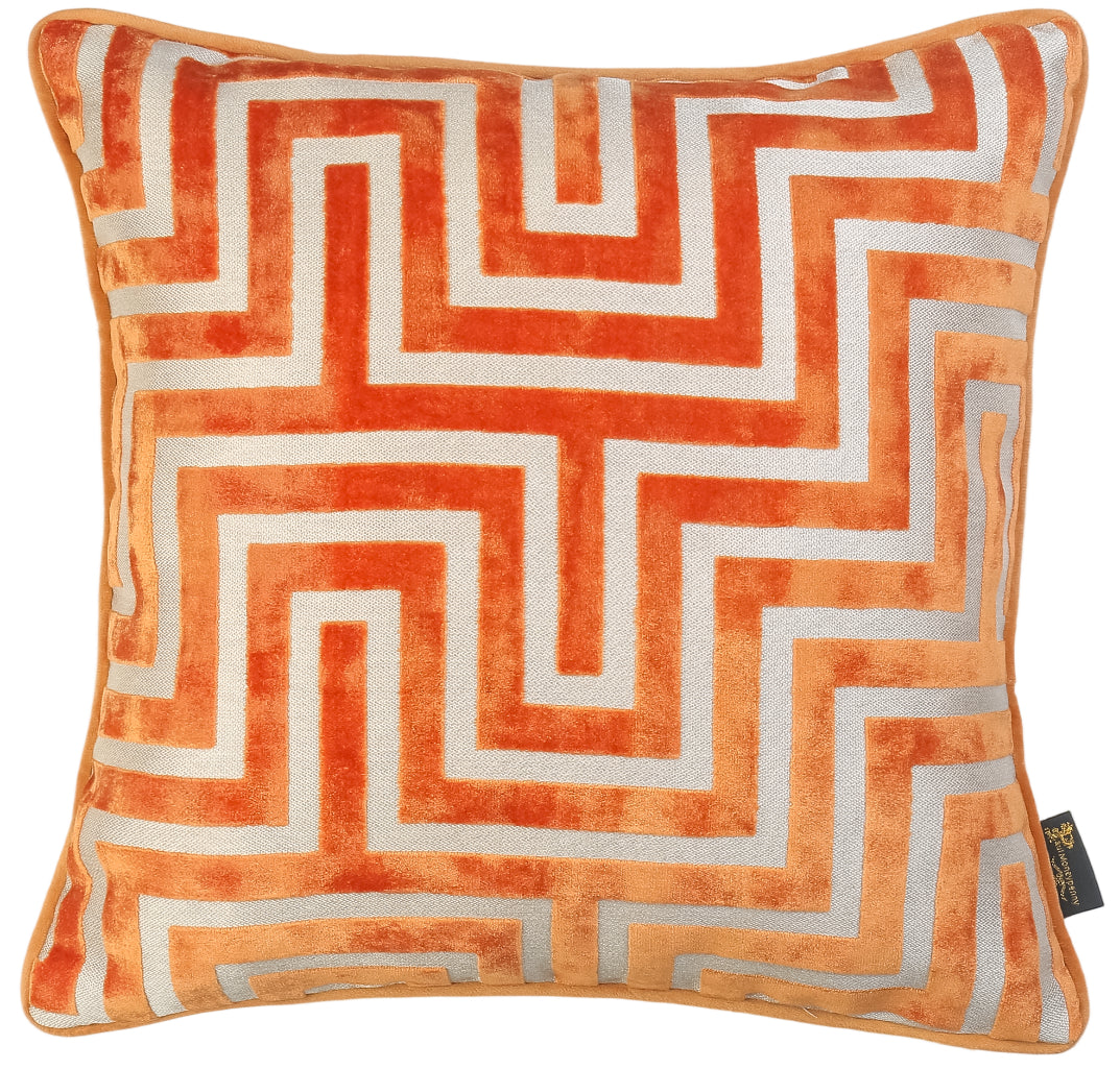 Malini Pm Maze Cut Velvet Orange Square Cushion 43x43