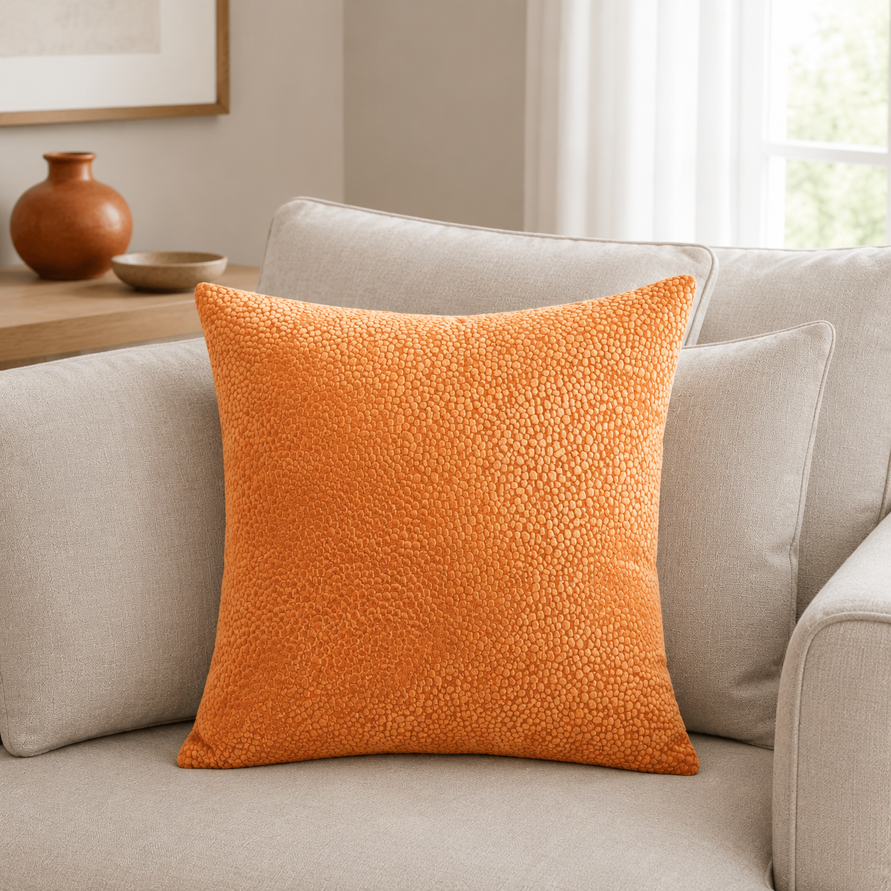 Malini Bingham Velvet Dots In Tan Square Cushion 43x43 lifestyle image