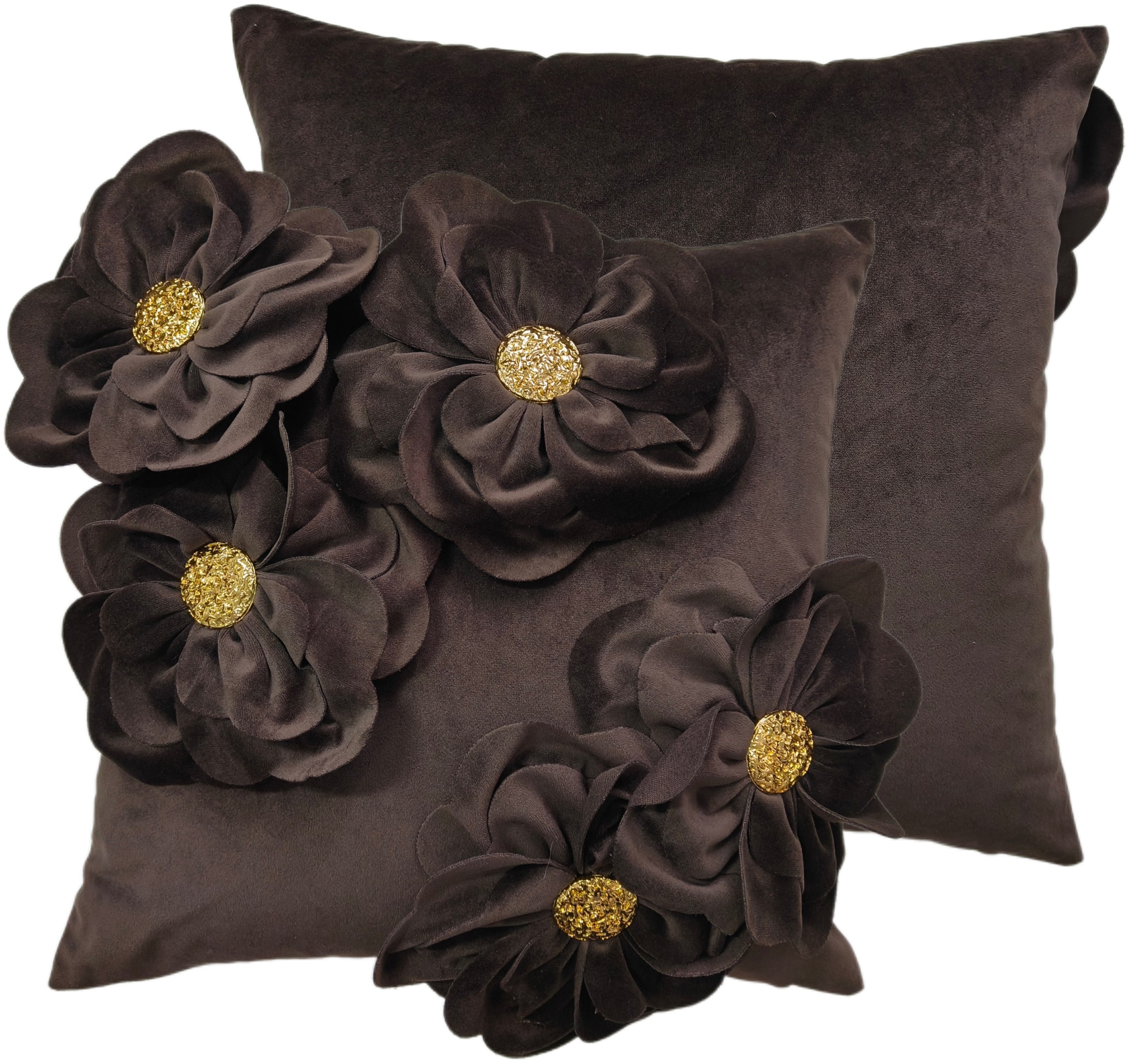 PM 3D FLORAL CHOC WITH GOLD METAL BUTTON 45X45