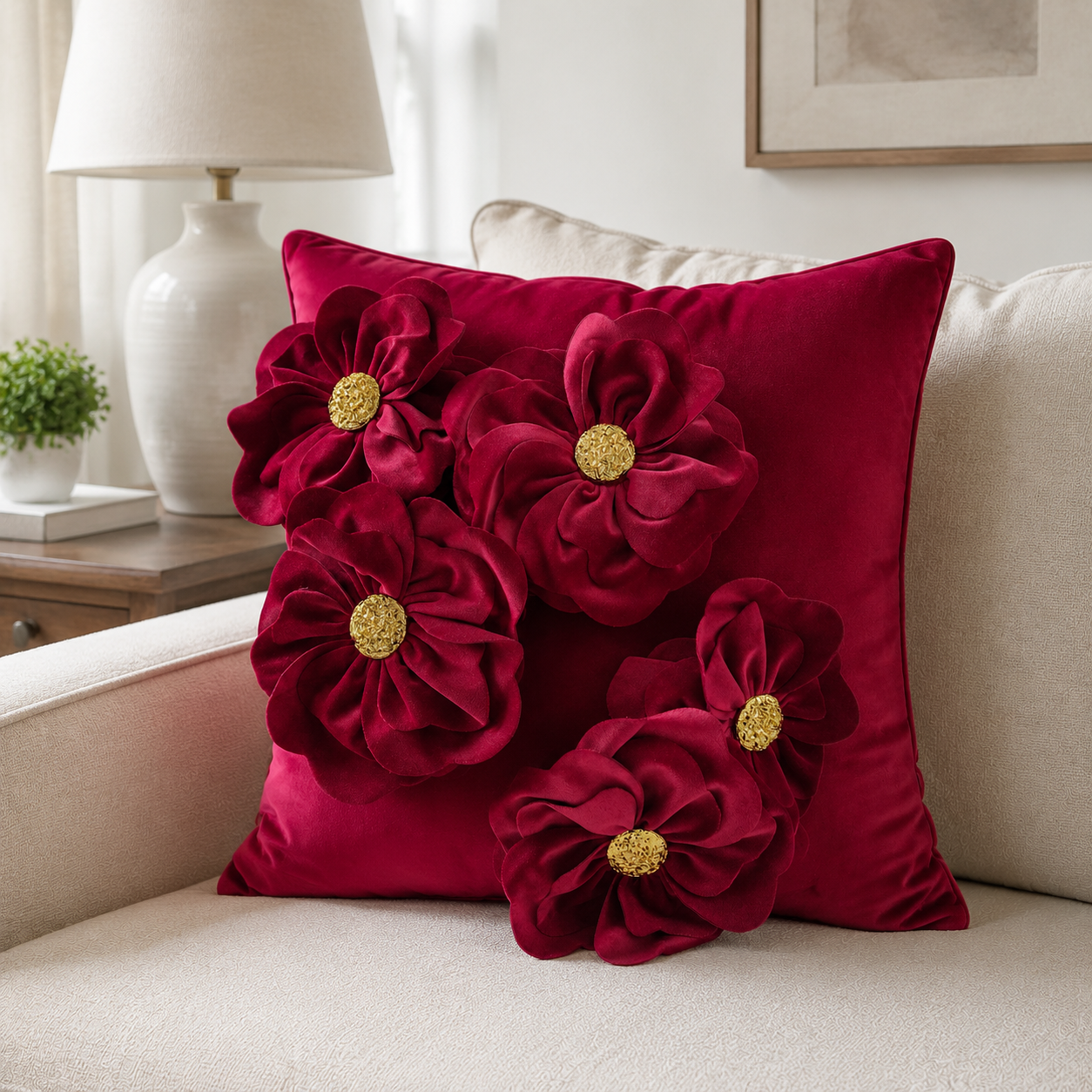 Malini Paul Moneypenny Blooming Wonderful Fuchsia Pink Square Cushion 45x45 lifestyle image