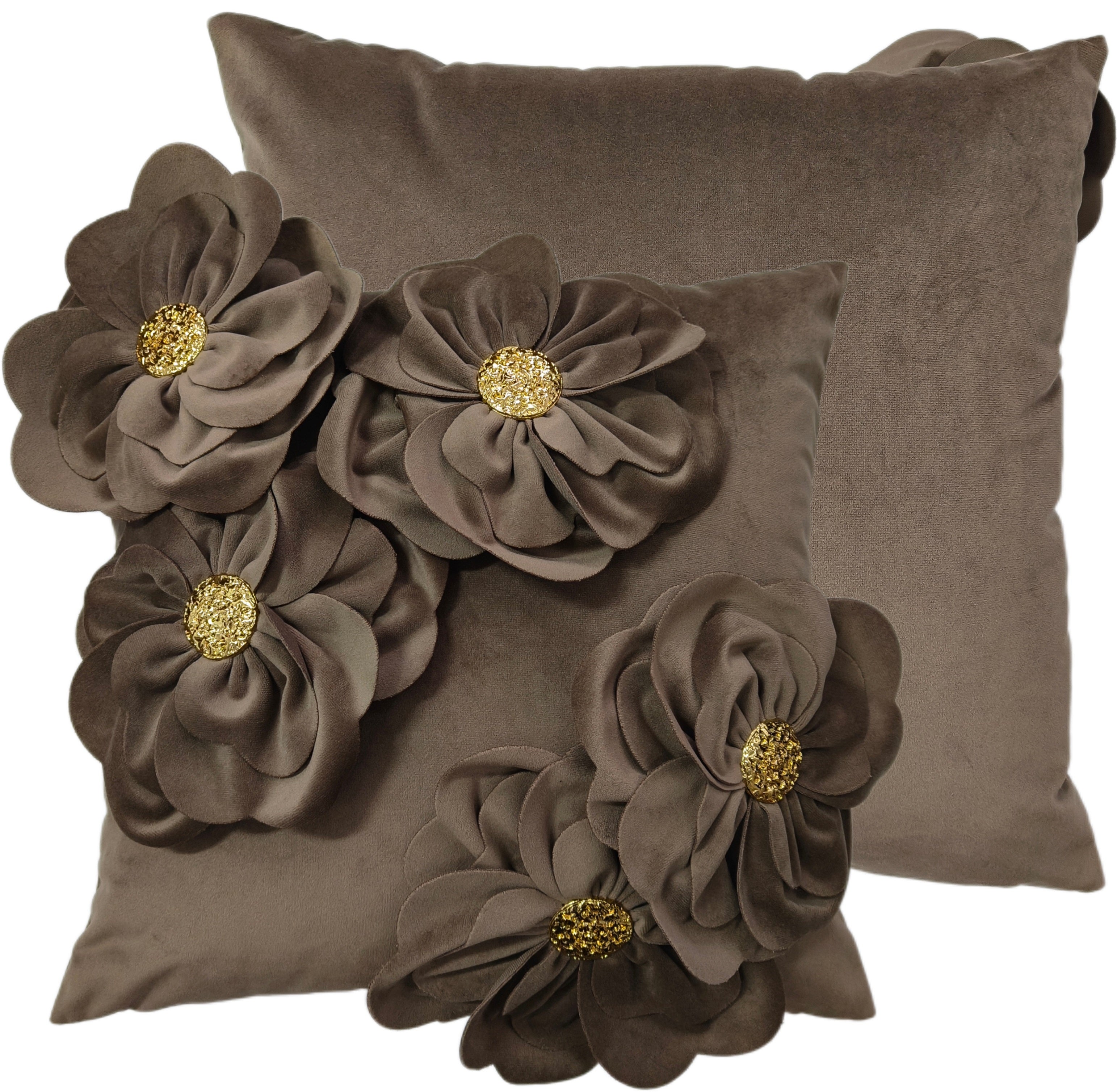 PM 3D FLORAL TAUPE WITH GOLD METAL BUTTON 45X45