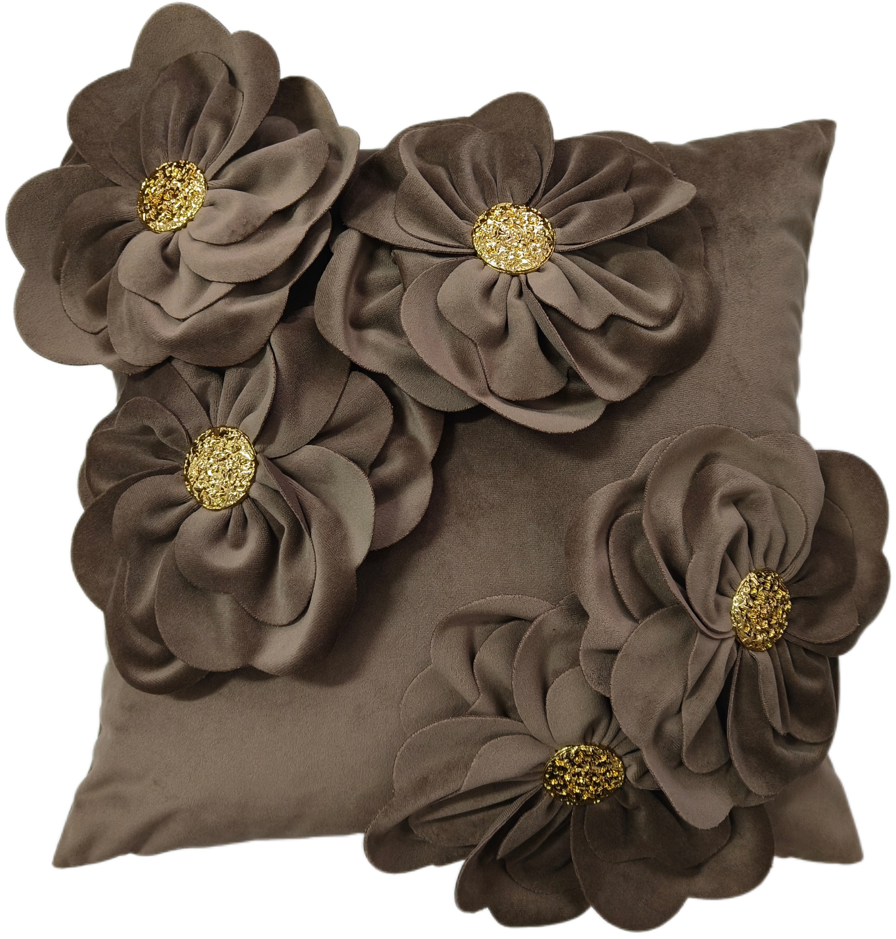 PM 3D FLORAL TAUPE WITH GOLD METAL BUTTON 45X45
