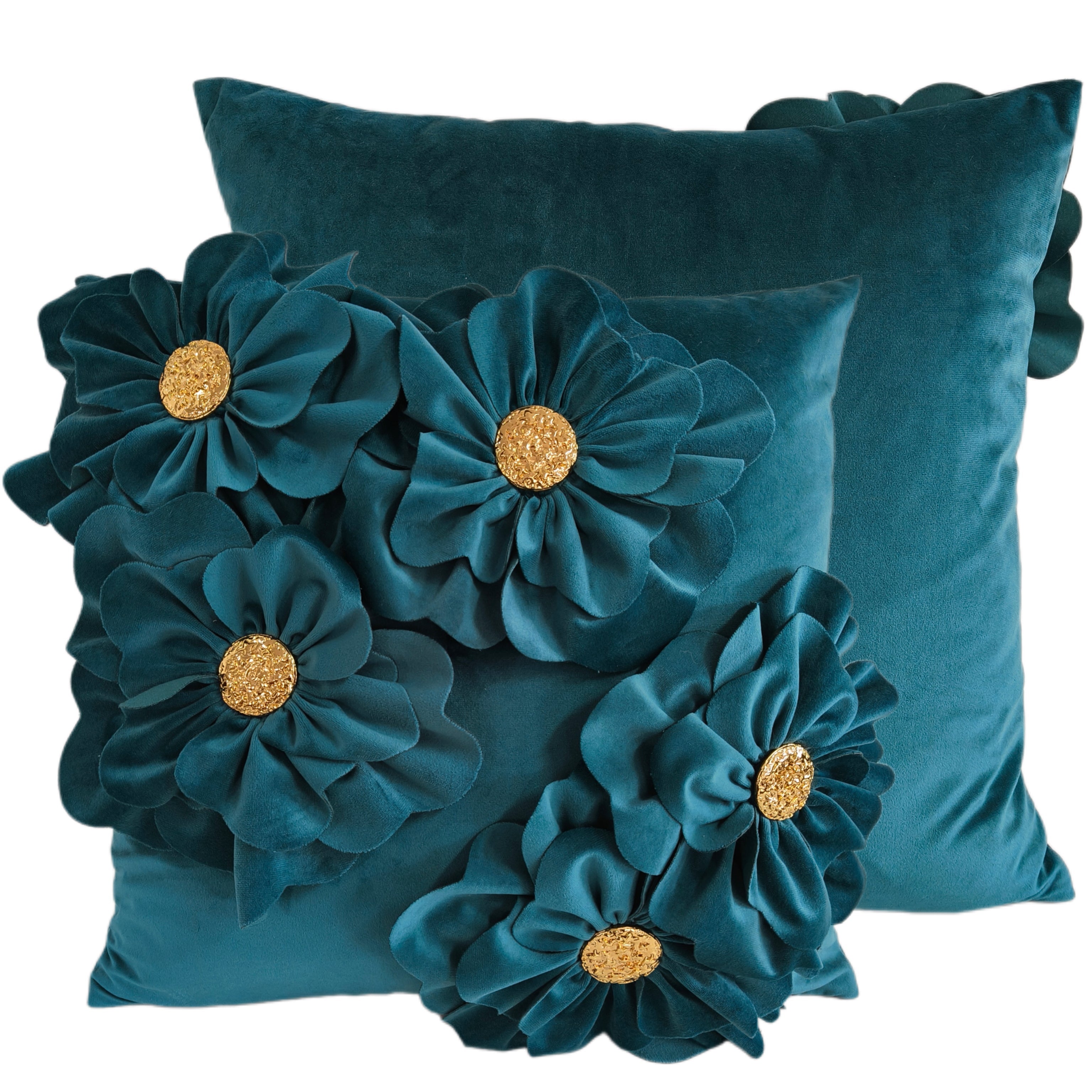 PM 3D FLORAL TEAL WITH GOLD METAL BUTTON 45X45