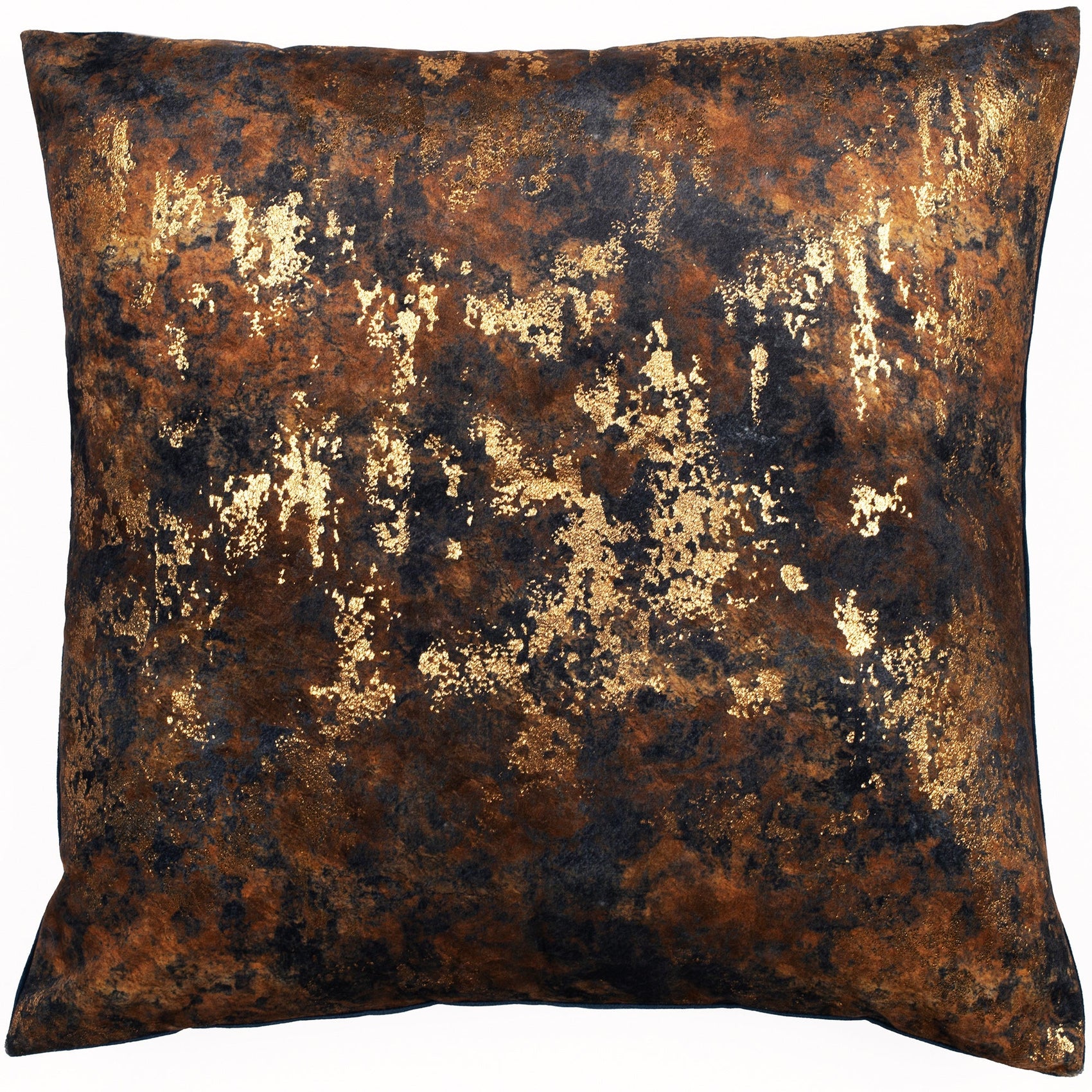 Malini Brazen Metallic Gold Foil On Rust Orange & Blue Square Cushion 43x43