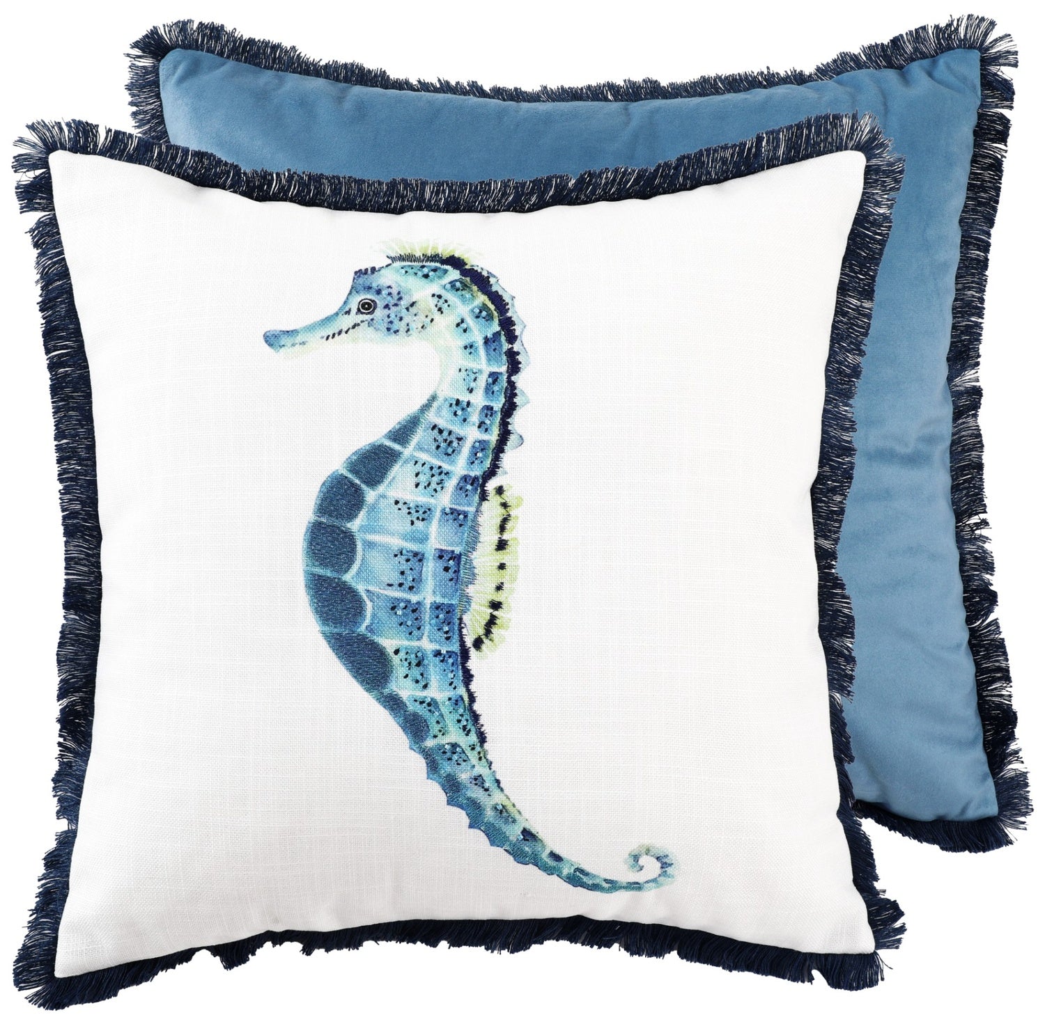 PRNTED AND EMB SEA HORSE WITH FRINGE  45 X 45