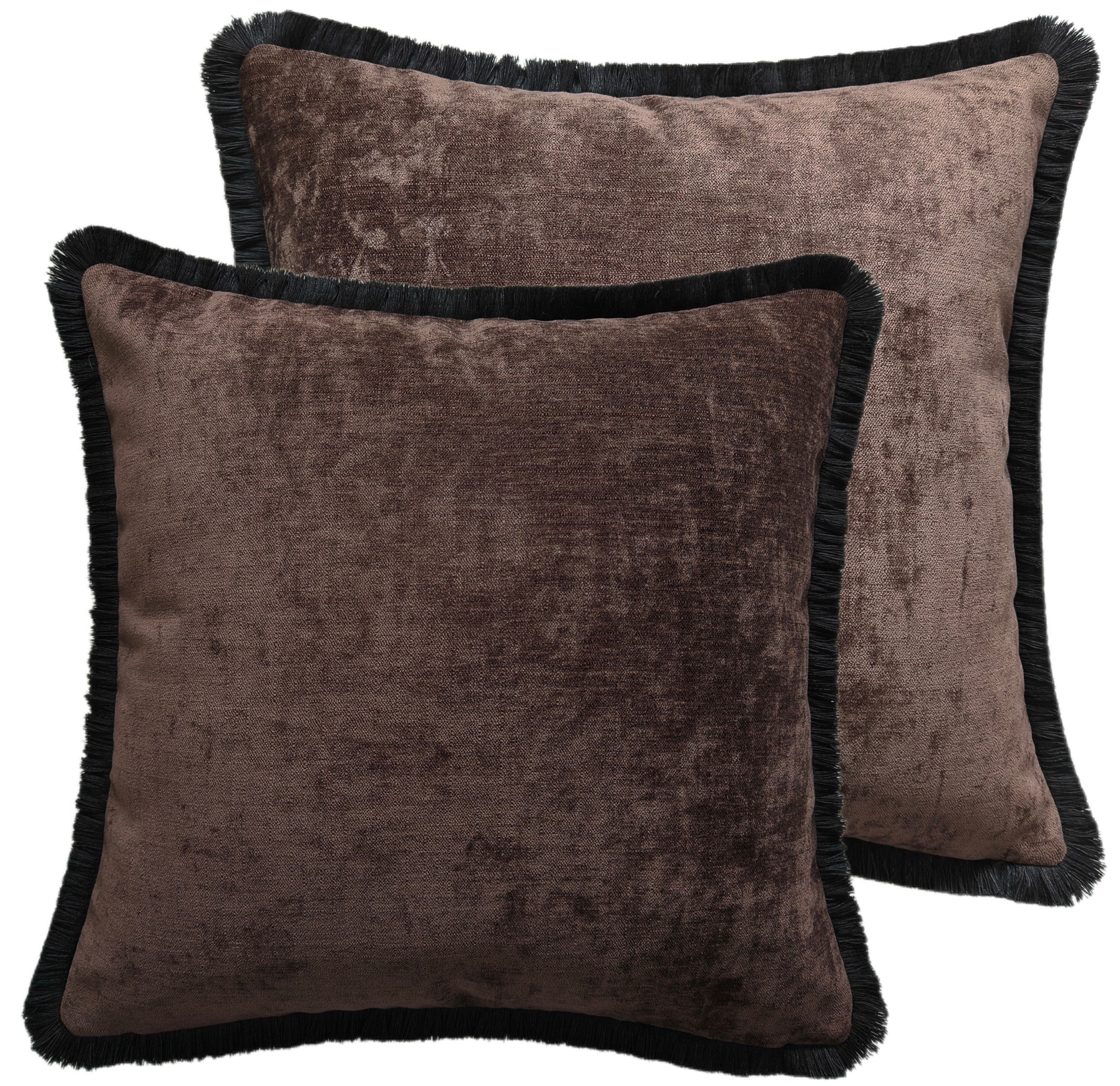 PM THICK CHENILLE WITH FRINGES CHOCOLATE WITH BLACK FRINGES 45 X 45