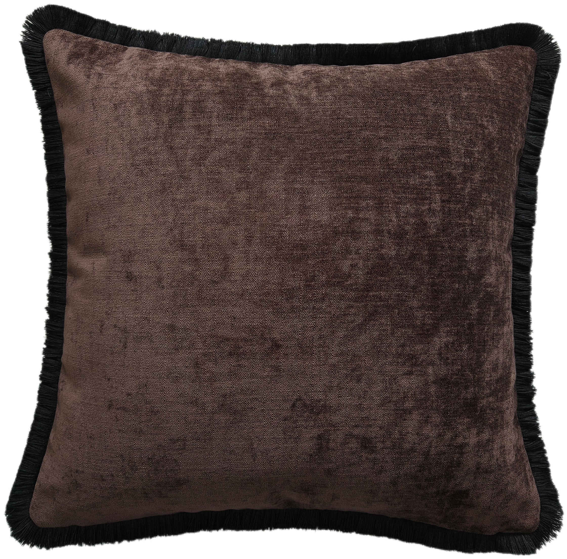 PM THICK CHENILLE WITH FRINGES CHOCOLATE WITH BLACK FRINGES 45 X 45