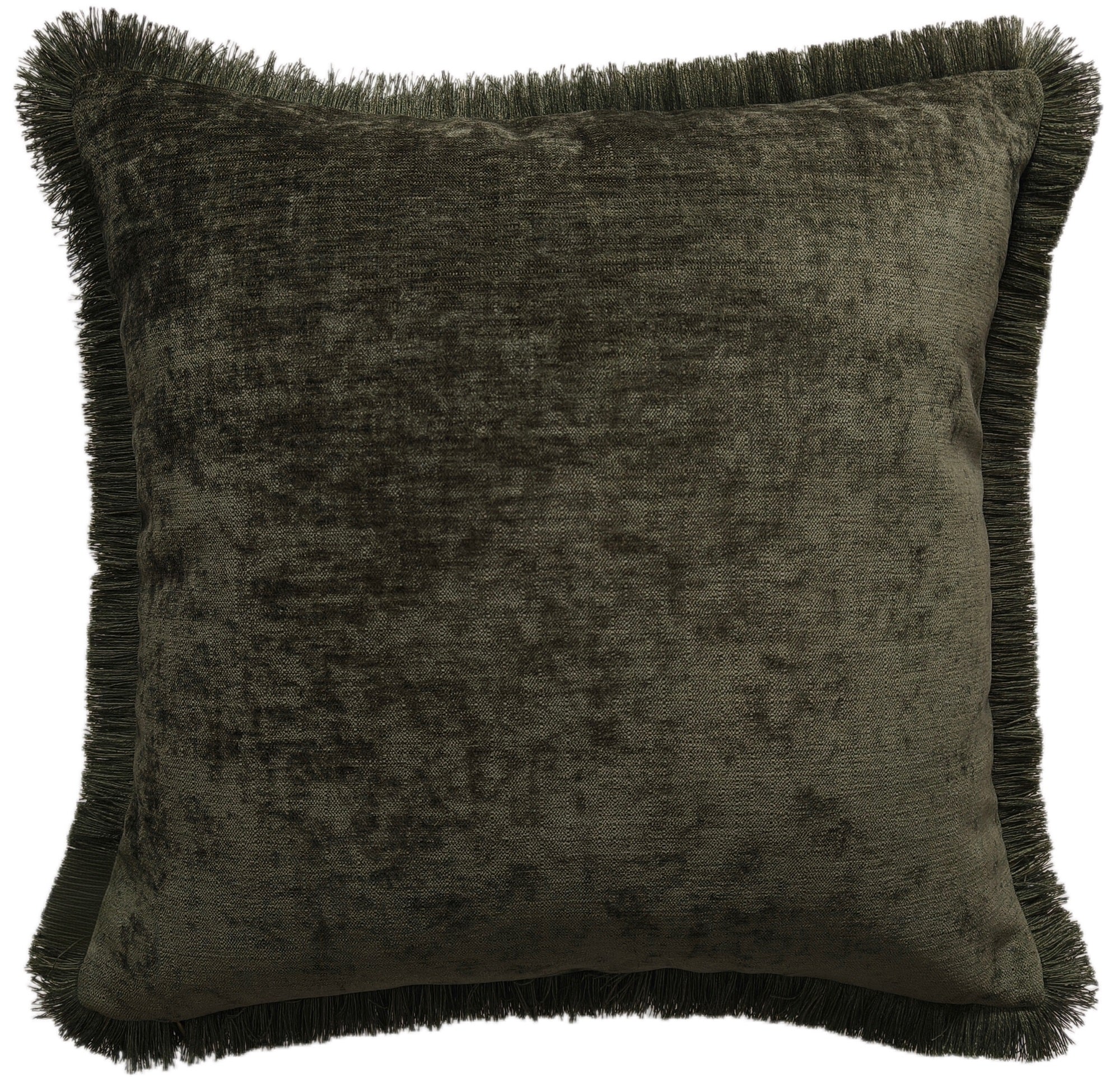PM THICK CHENILLE WITH FRINGES OLIVE 45 X 45