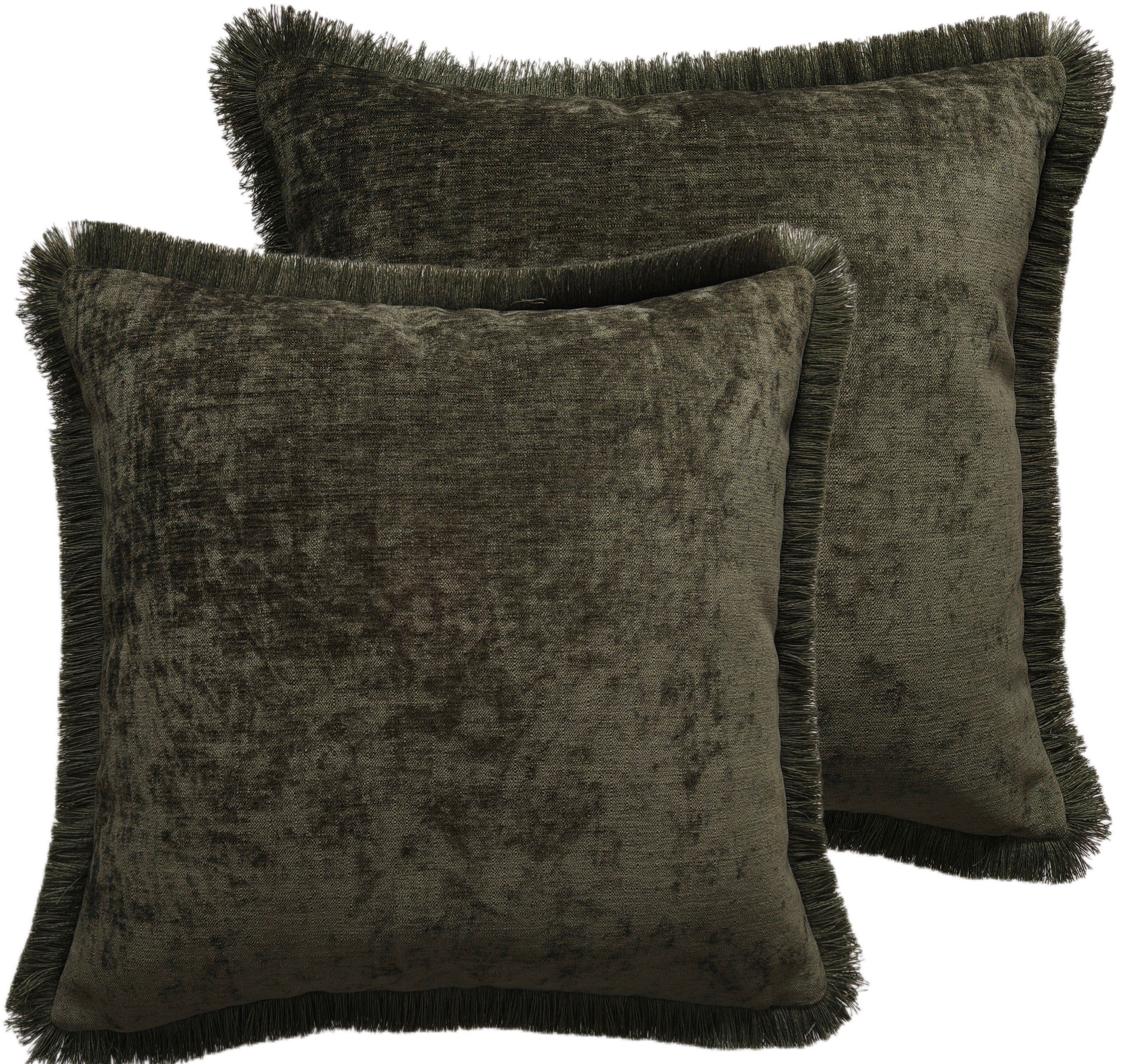 PM THICK CHENILLE WITH FRINGES OLIVE 45 X 45