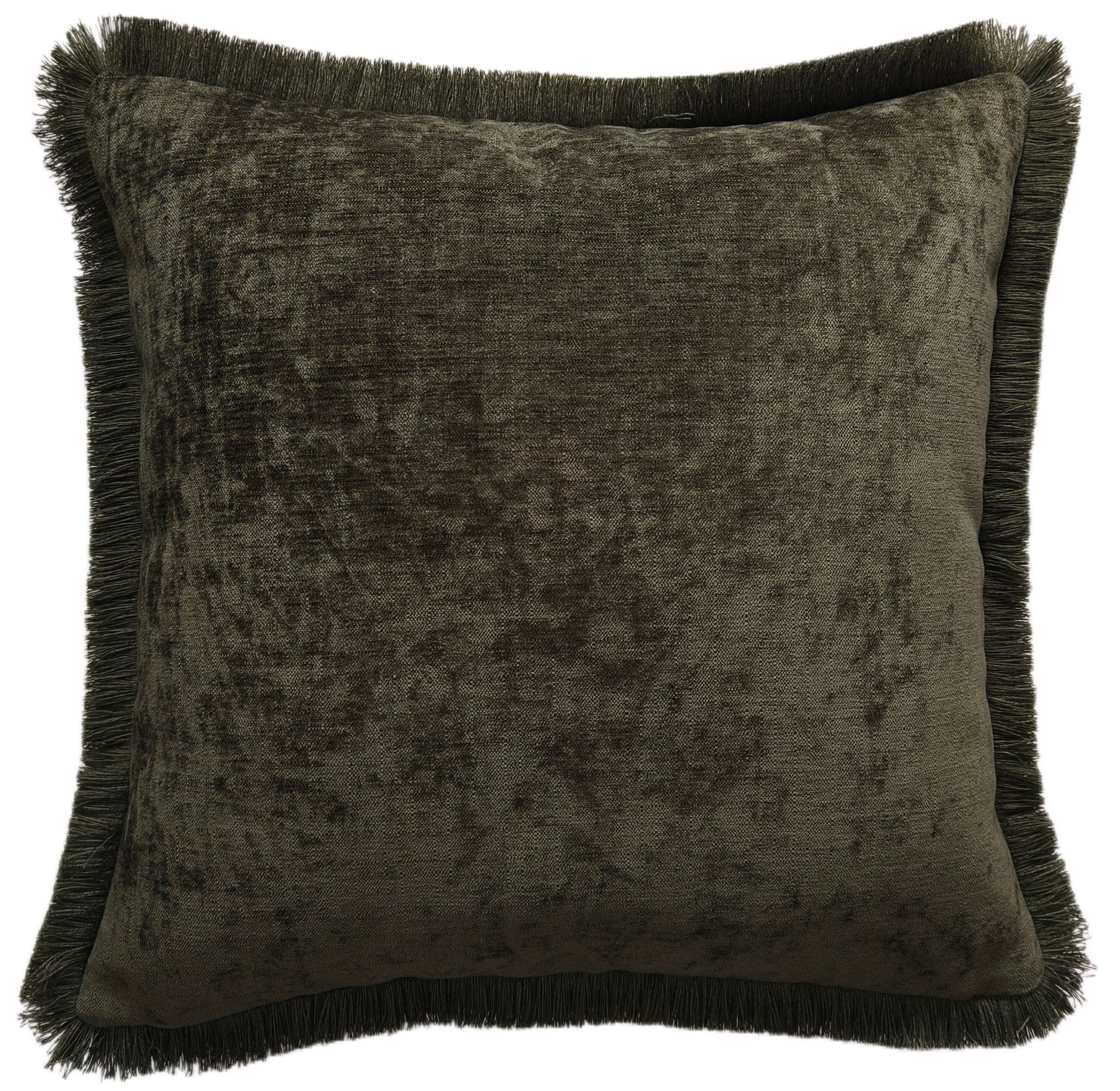 PM THICK CHENILLE WITH FRINGES OLIVE 45 X 45
