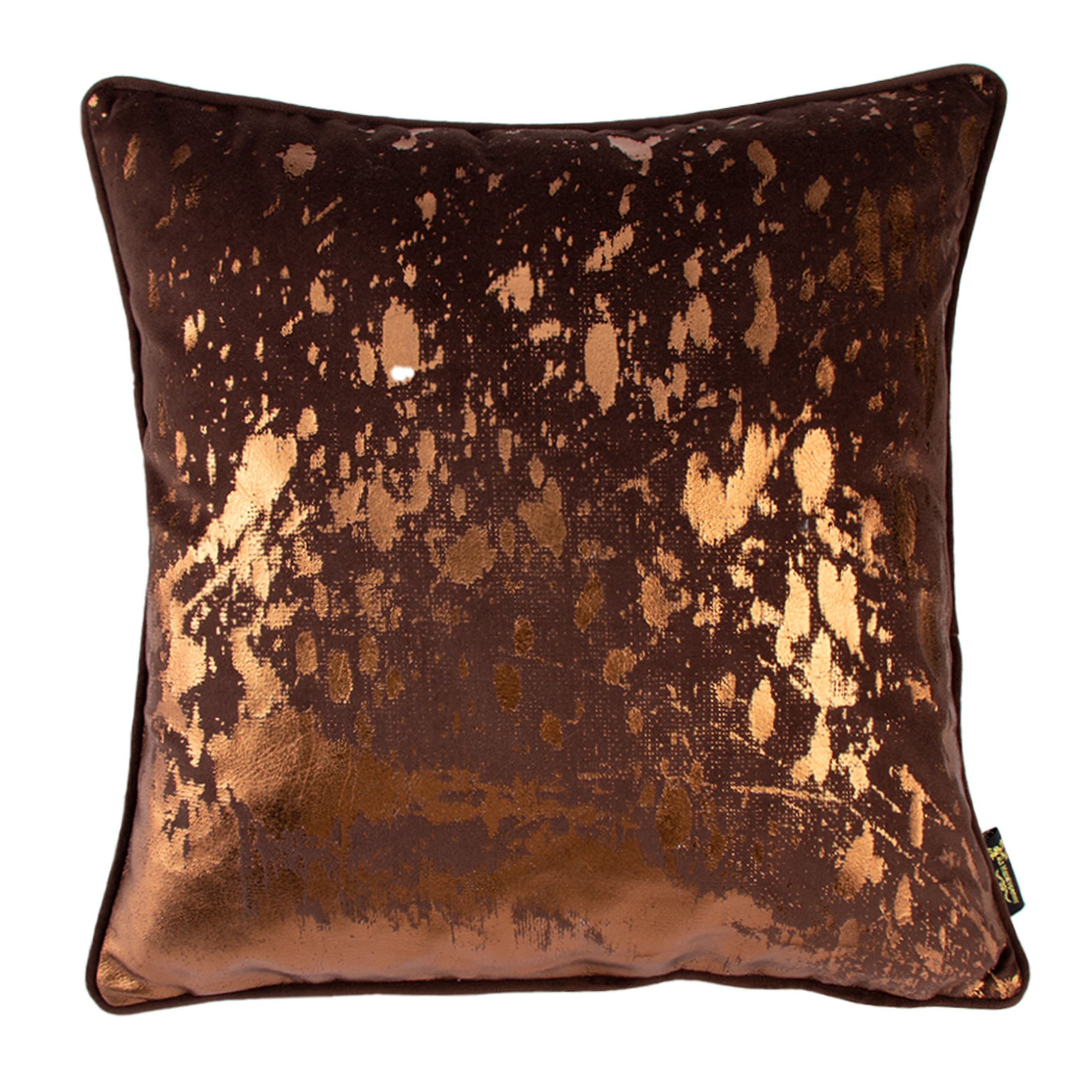 Malini Damnhot Bronze Foil Splash Cushion On Choc Square Cushion