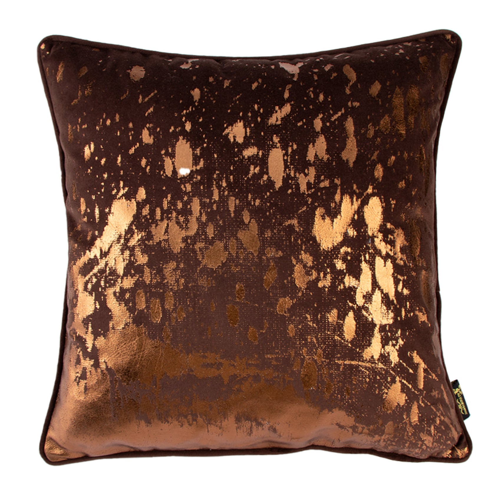 Malini Damnhot Bronze Foil Splash Cushion On Choc Square Cushion 45x45