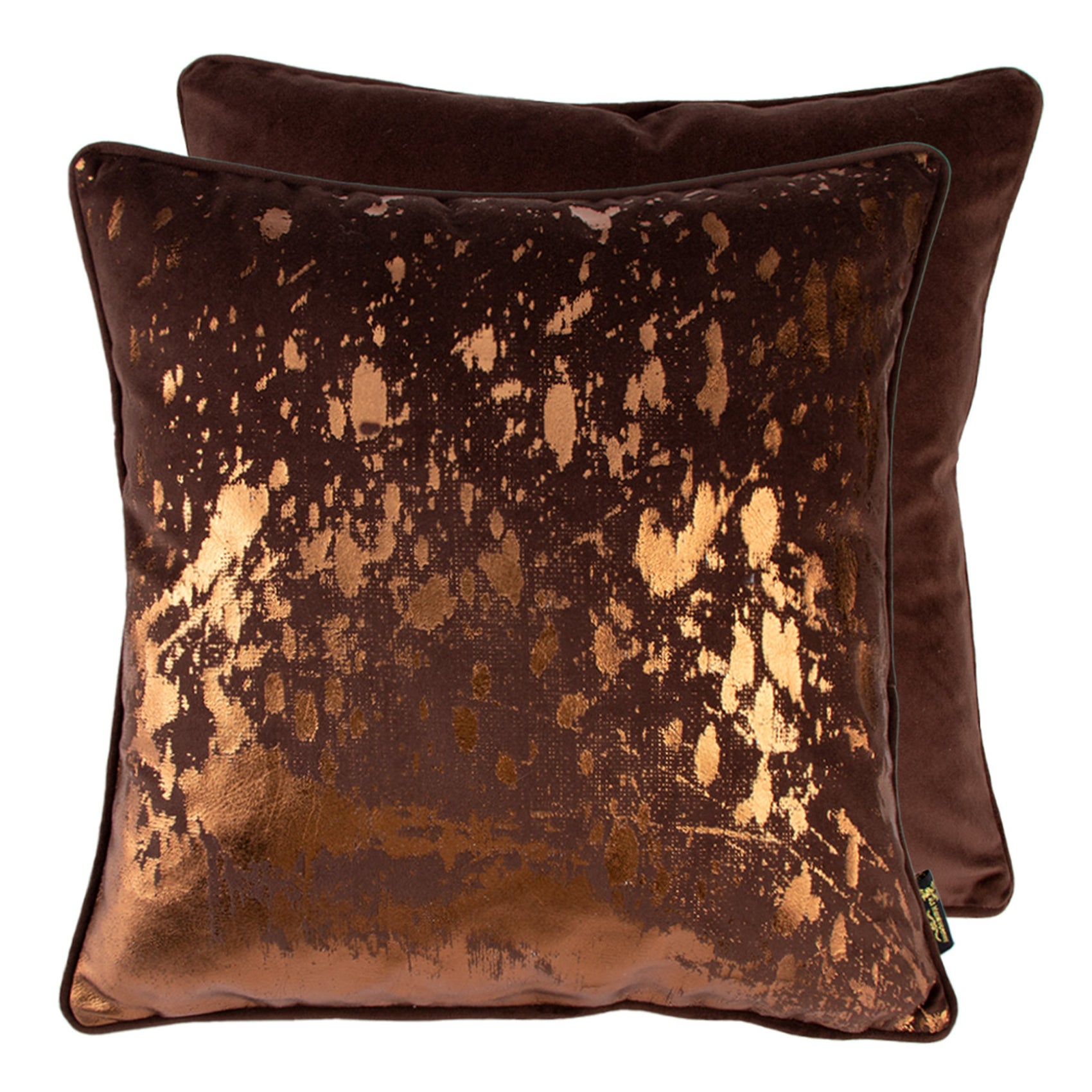 Malini Damnhot Bronze Foil Splash Cushion On Choc Square Cushion 45x45