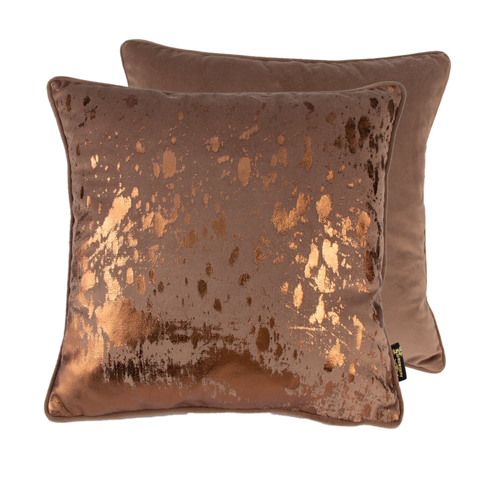Malini Damnhot Bronze Foil Splash Cushion On Taupe Square Cushion 45x45