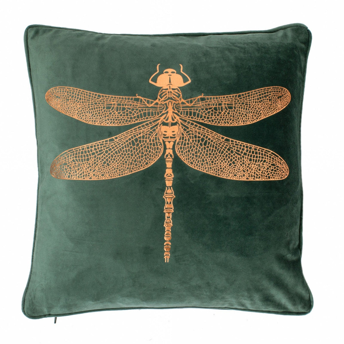 Malini Dennis Dragonfly Foil Green Velvet Square Cushion 43x43