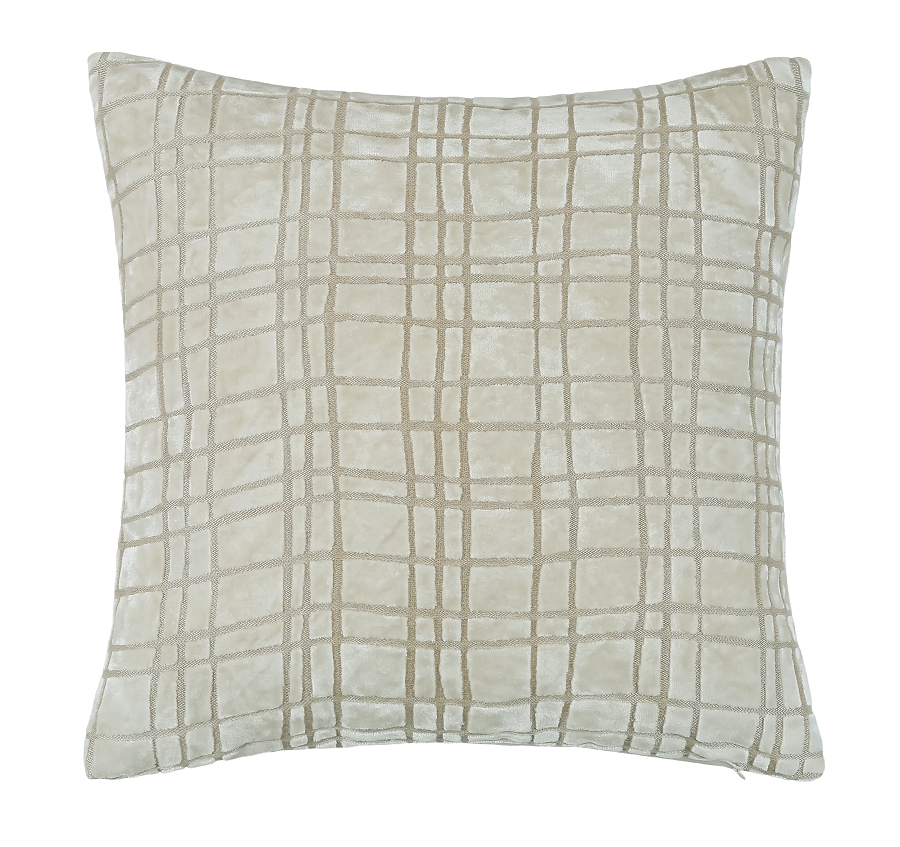 PM ABSTRACT CHECK CUT VELVET CUSHION IVORY IN 43X43CM