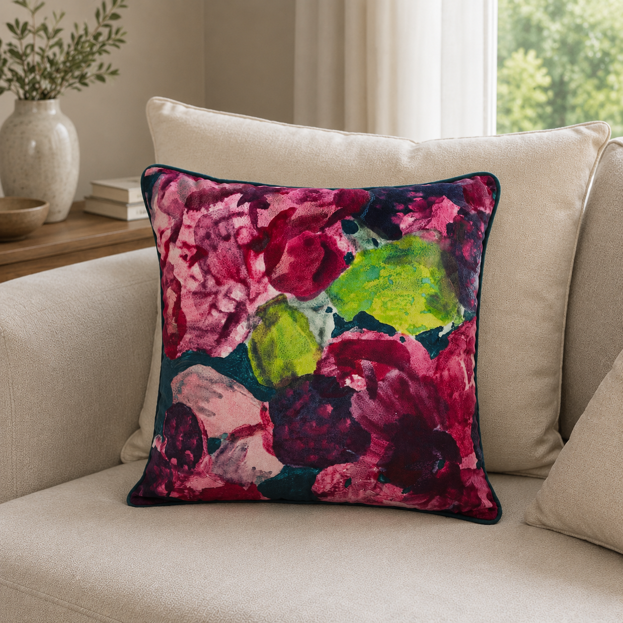 Malini Paul Moneypenny Enchanted Floral 45x45 cushion lifestyle image