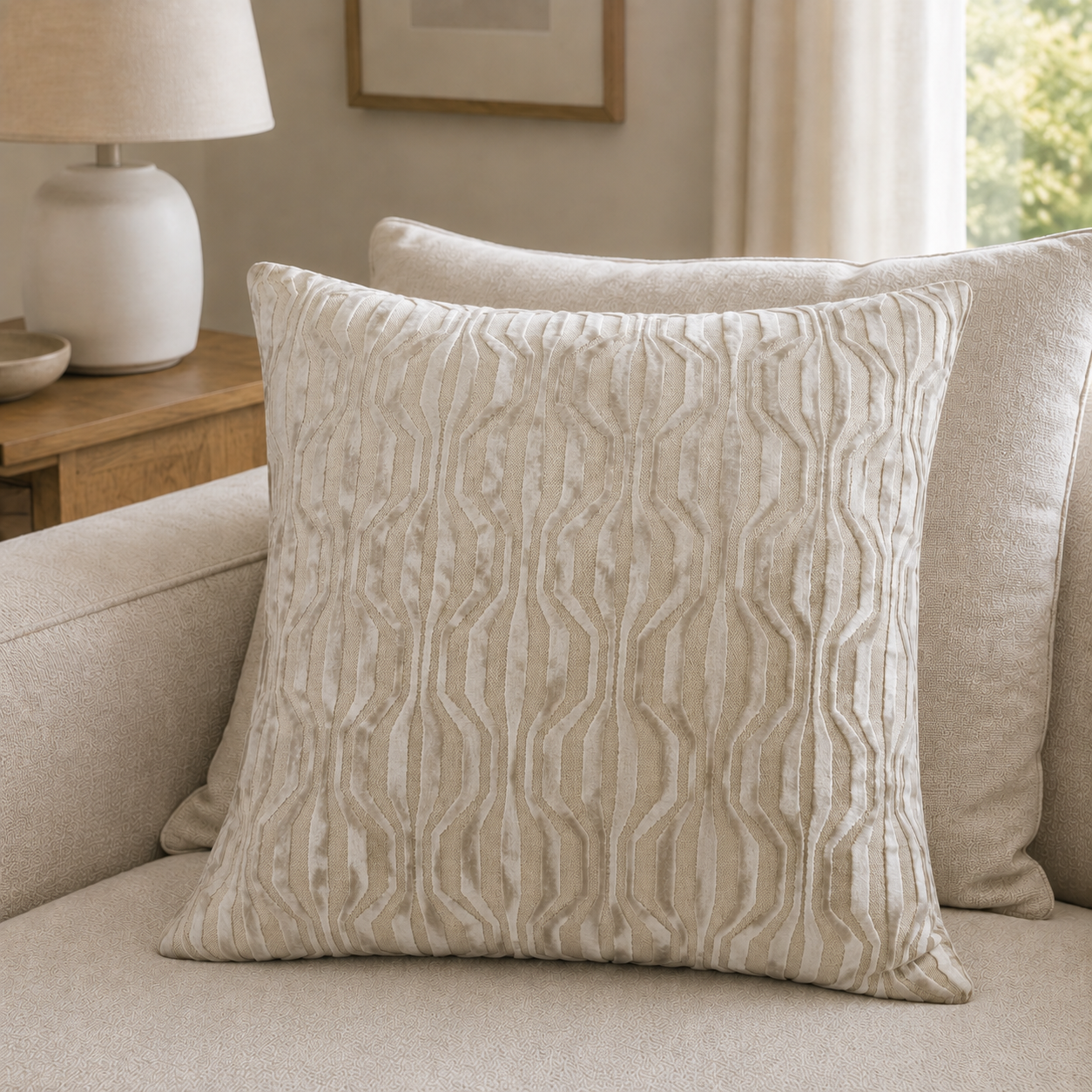 Malini Erin Ivory Square Cushion 43x43 lifestyle image