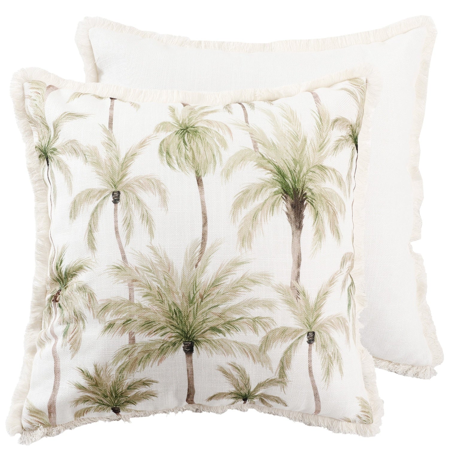PRINT PALM TREES ON FAUX LINEN WITH FRINGE 45 X 45
