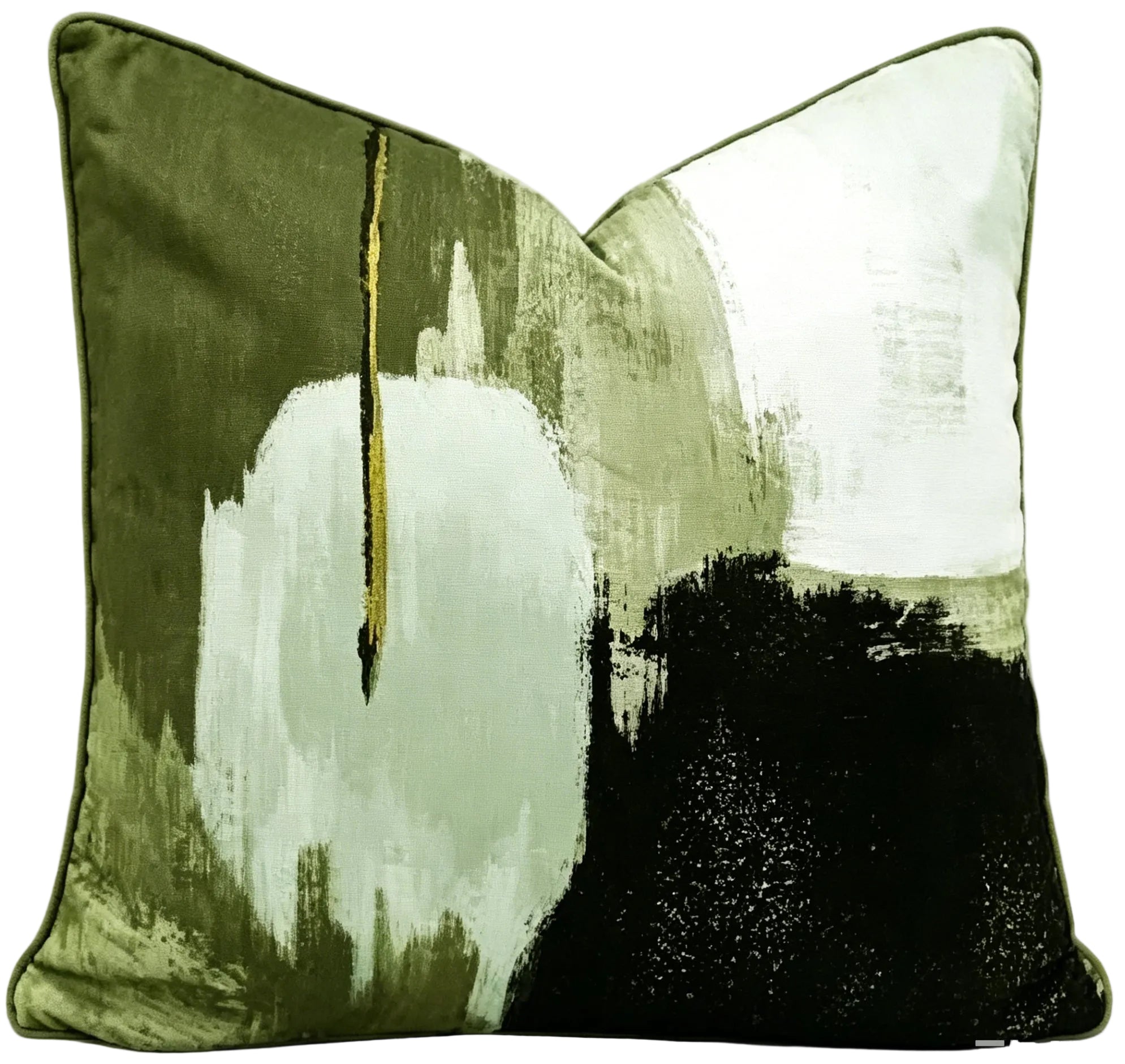 ABSTRACT CUSHION WITH FOIL OLIVE 45 X 45