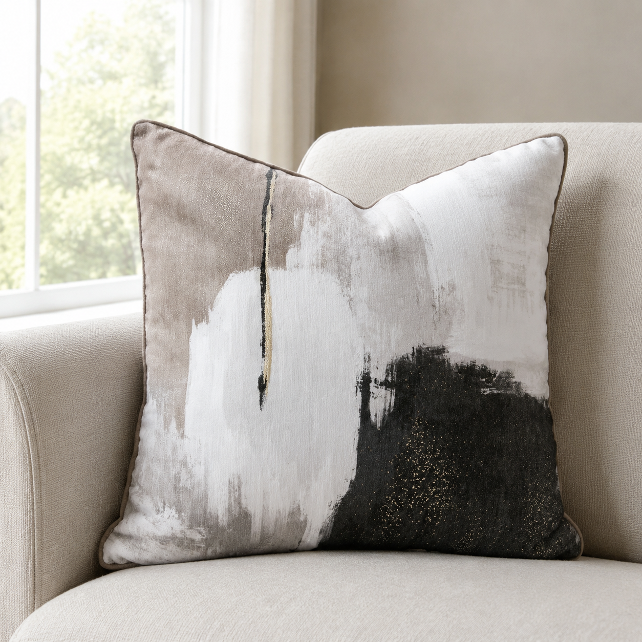Malini Geneva Taupe Square Cushion 45x45 lifestyle image