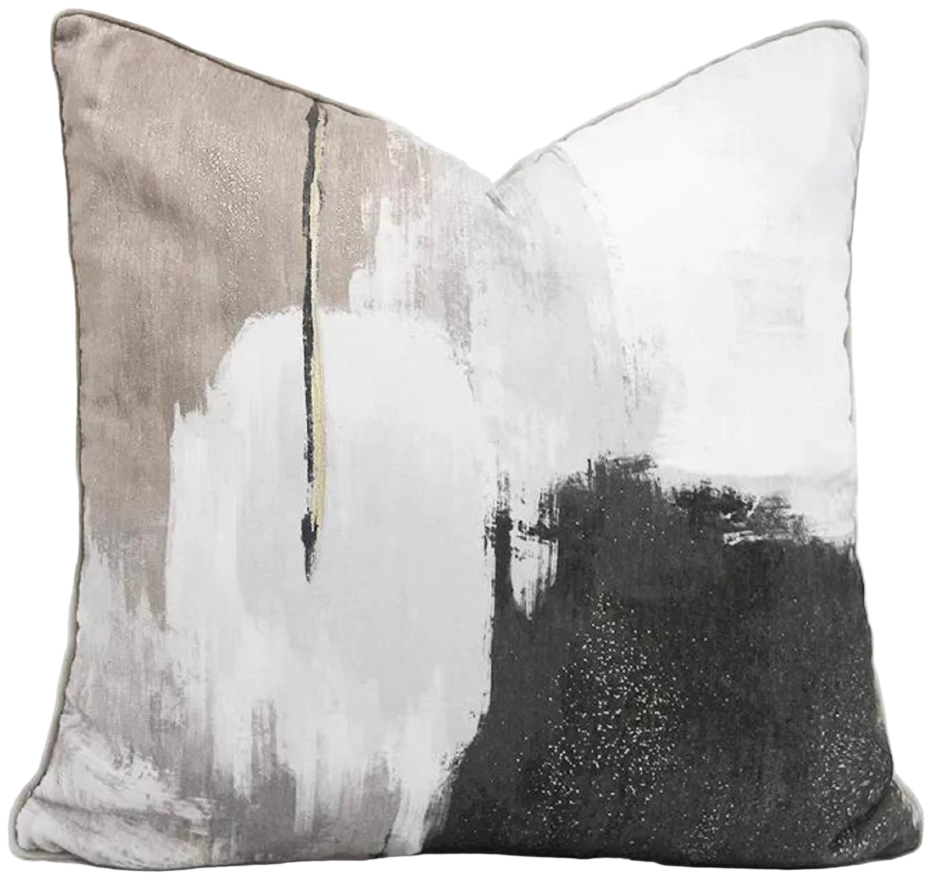 ABSTRACT CUSHION WITH FOIL TAUPE  45 X 45