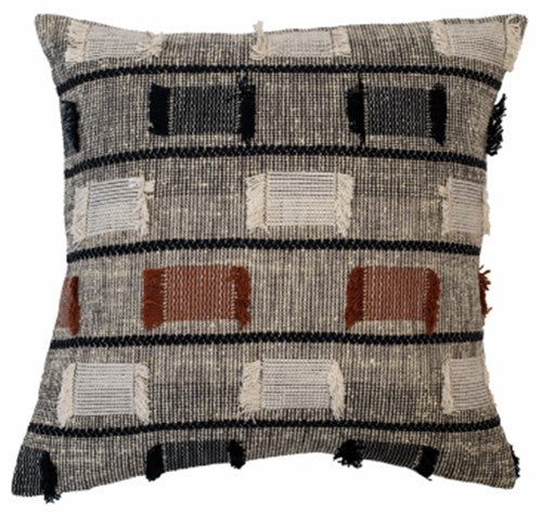 Malini Gobi Textured Woven Broken Lines Grey Square Cushion 45x45 - CLEARANCE