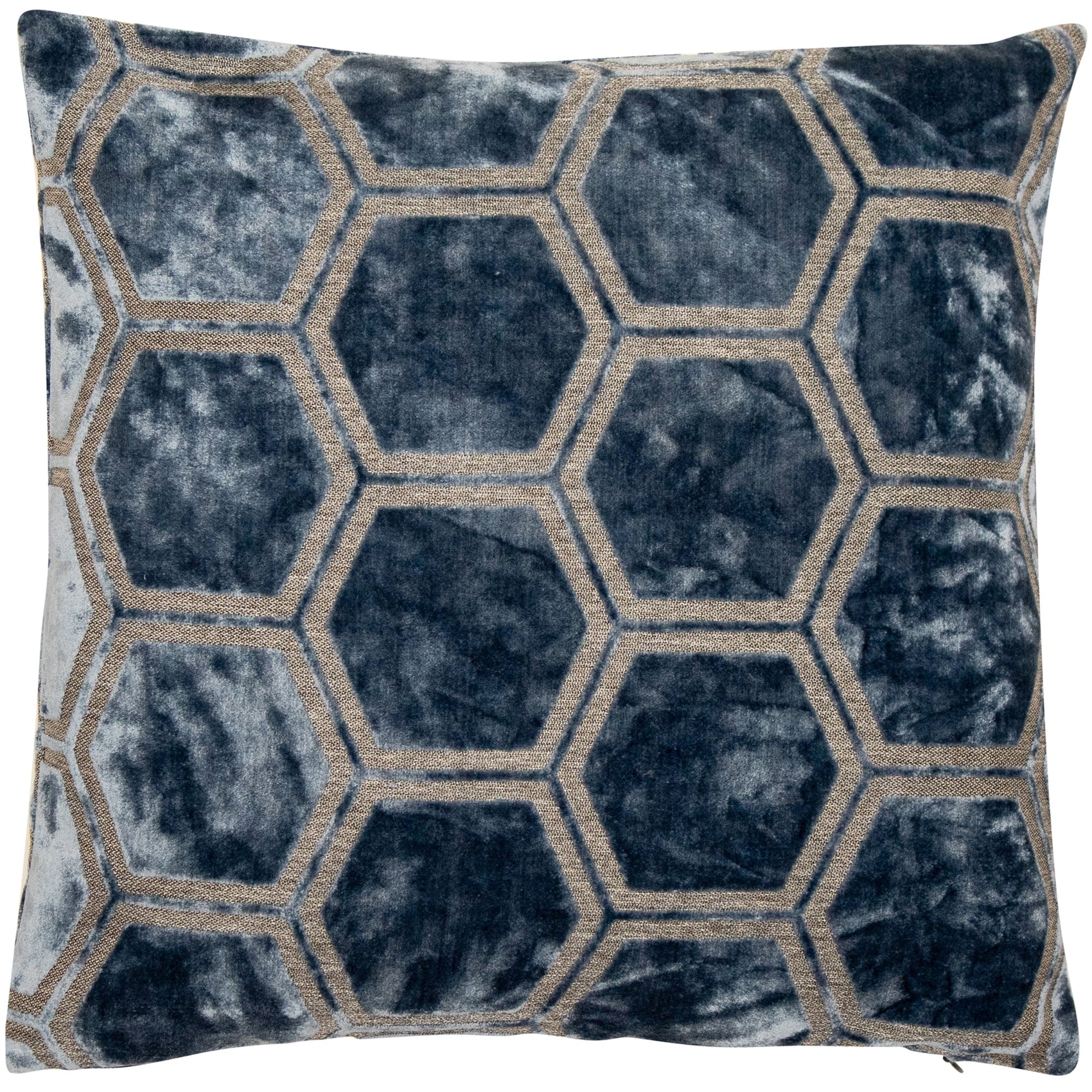 Malini Ivor Hexagon Velvet Blue Square Cushion 43x43