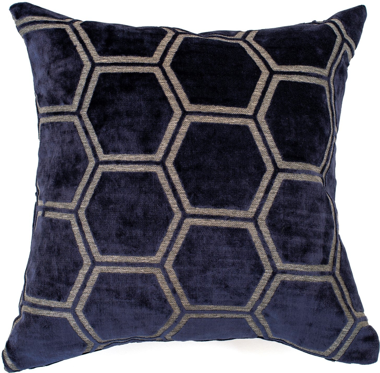 Malini Ivor Hexagon Velvet Navy Square Cushion 43x43