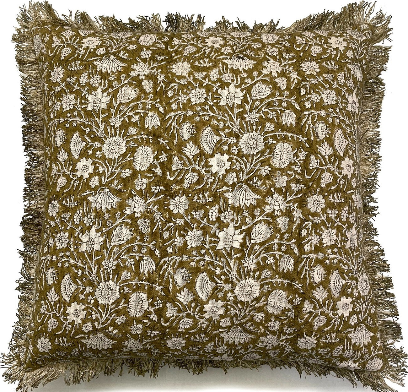 ECRU OLIVE PRINTED CUSHION COVER 45X45