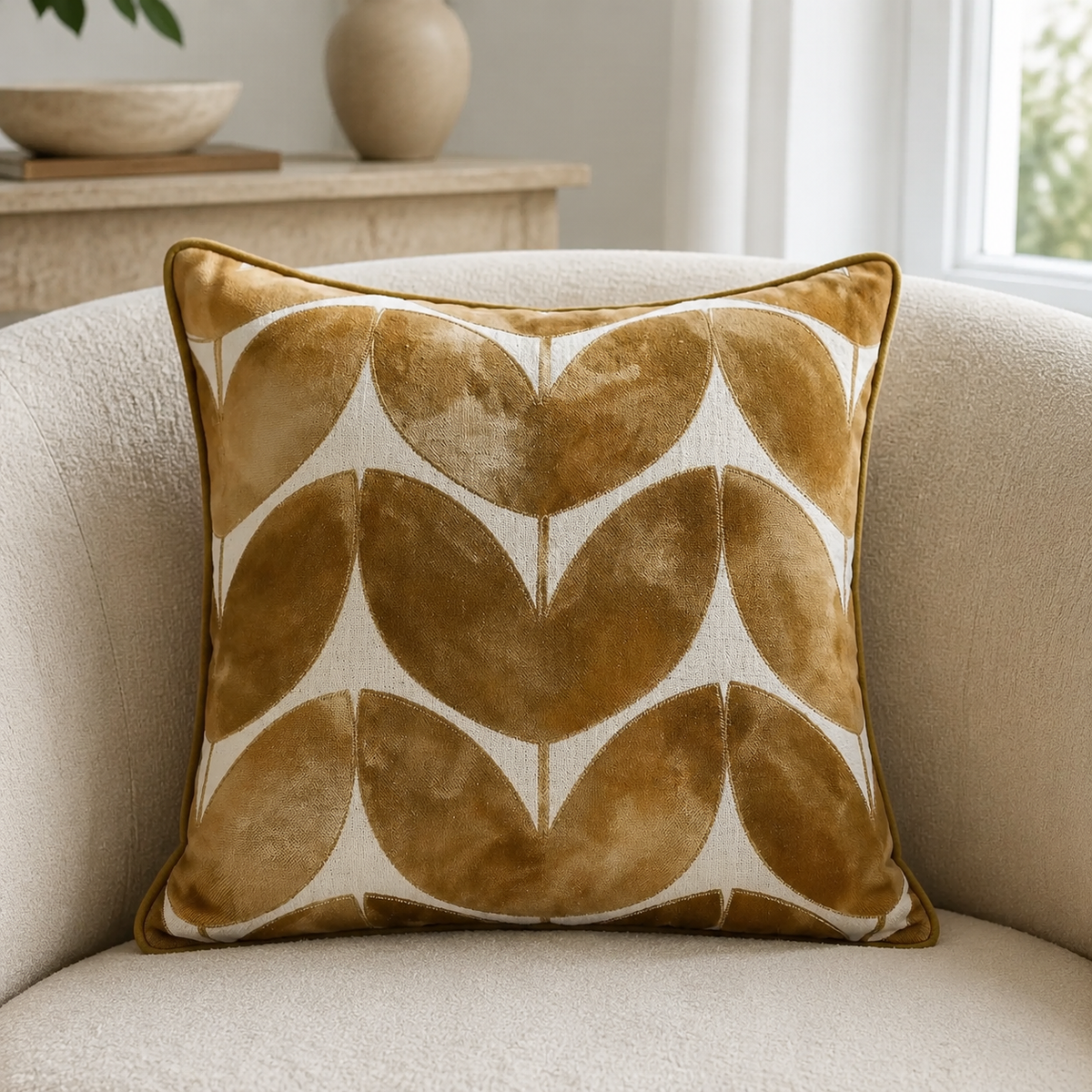 Malini Lula Whiskey Brown Square Cushion 45x45 lifestyle image