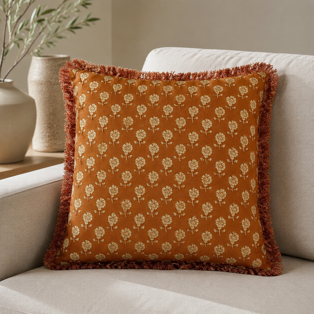 Malini Meher Orange Square Cushion 45x45 lifestyle image