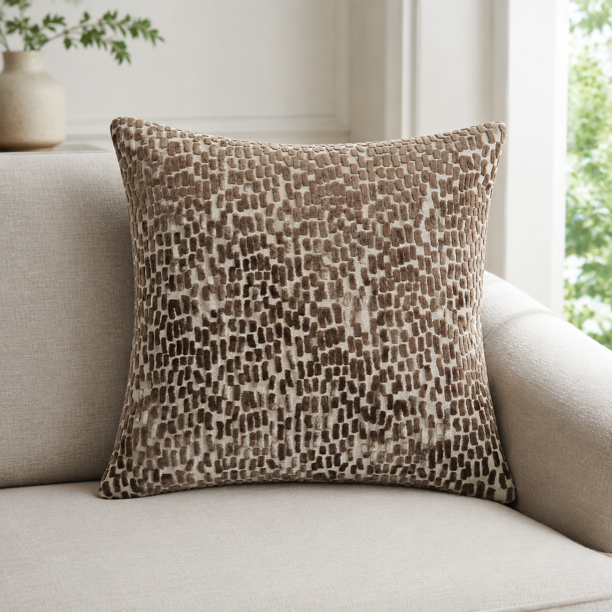 Malini Melody Chocolate Brown Velvet Square Cushion 43x43 lifestyle image