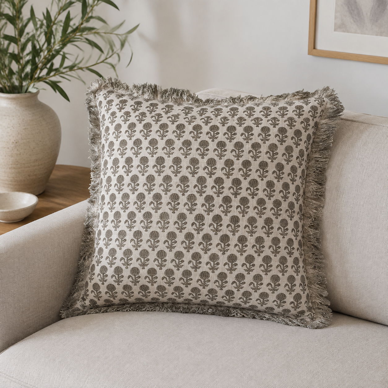Malini Navari Grey Square Cushion 45x45 lifestyle image