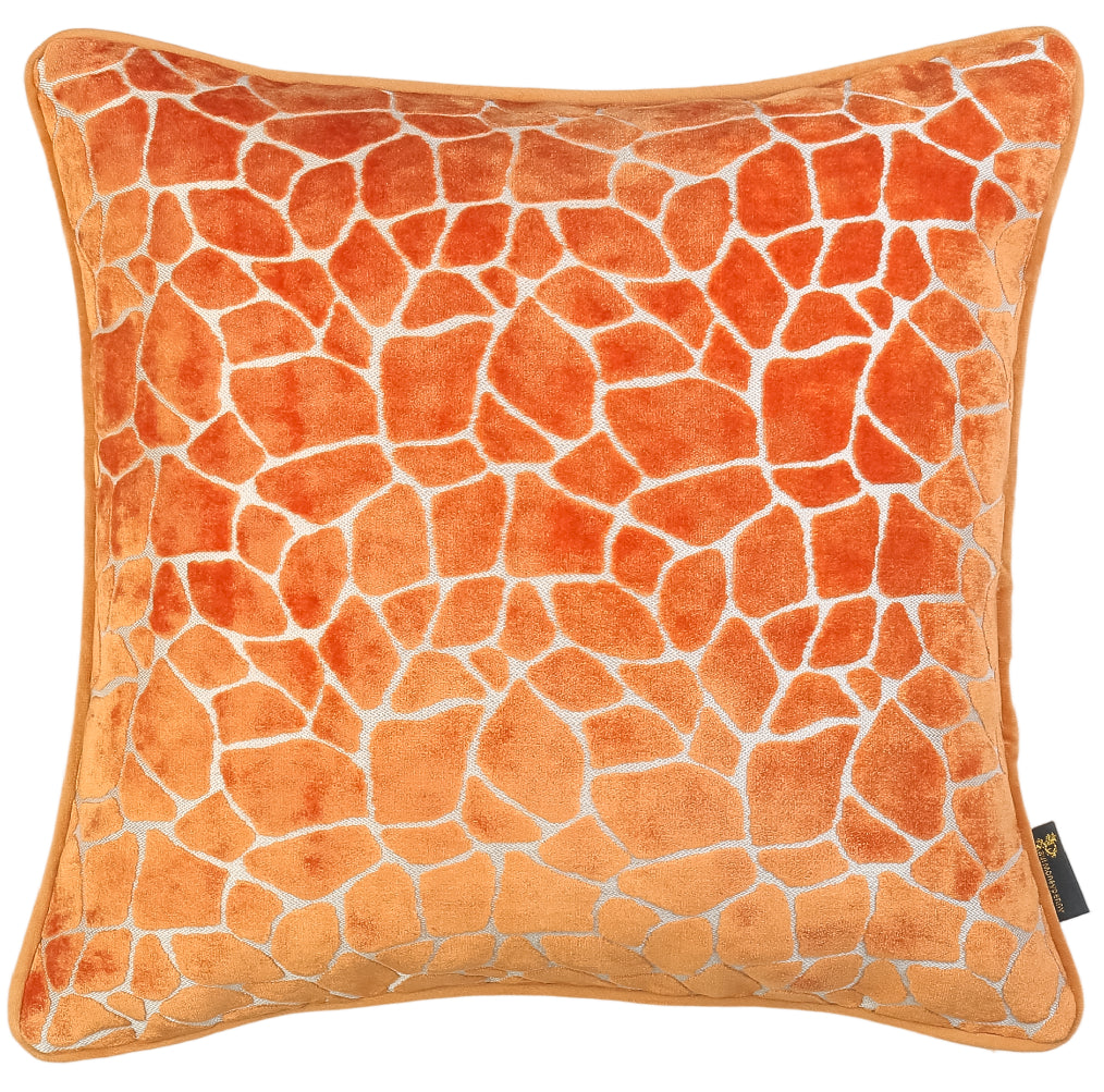 Malini Paul Moneypenny Giraffe Cut Velvet Orange Square Cushion 43x43