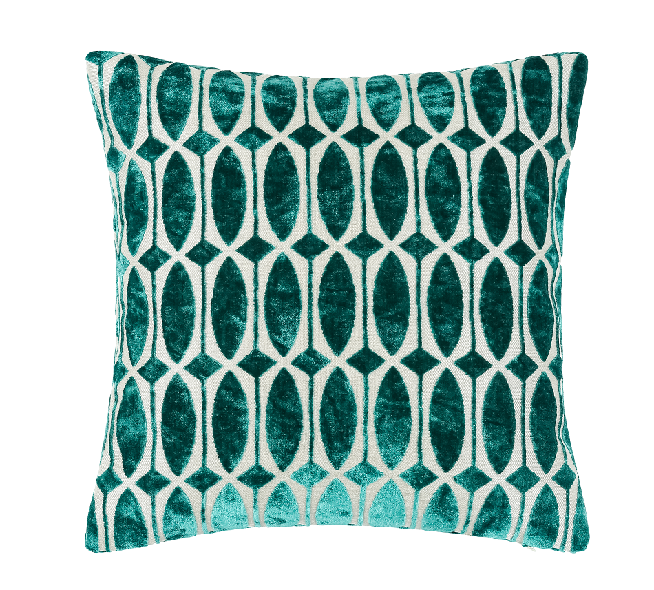 PM ABSTARCT GEO CUT VELVET CUSHION TEAL IN 43X43CM