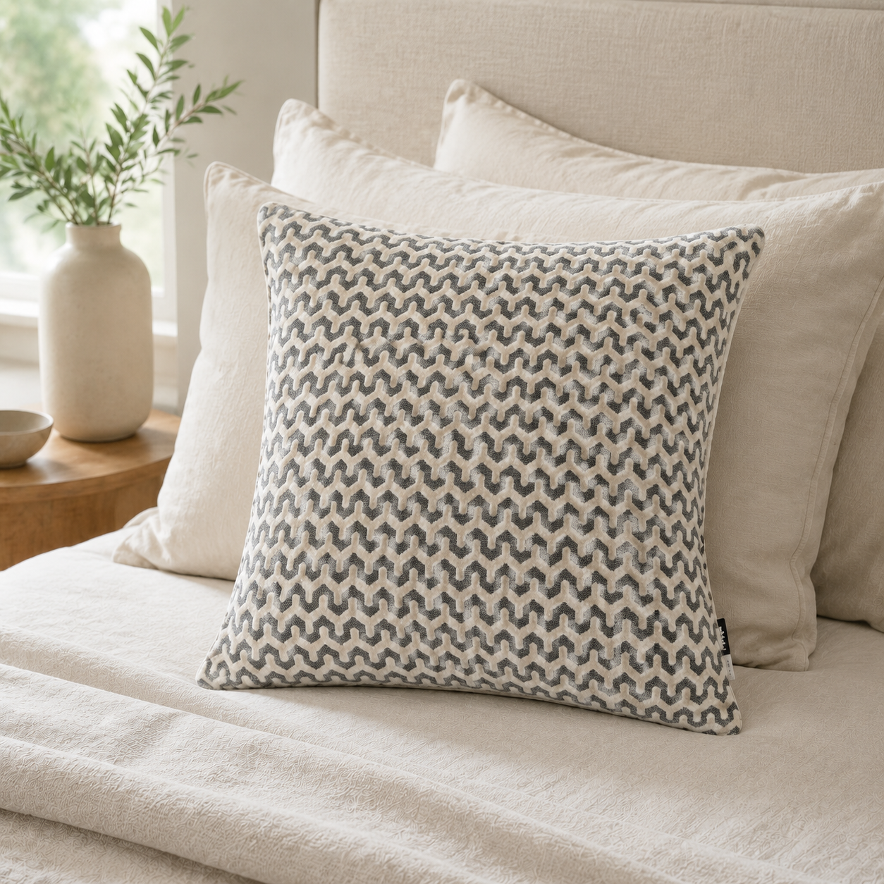 Malini Oslo Velvet Wave Cream Square Cushion 43x43 lifestyle image