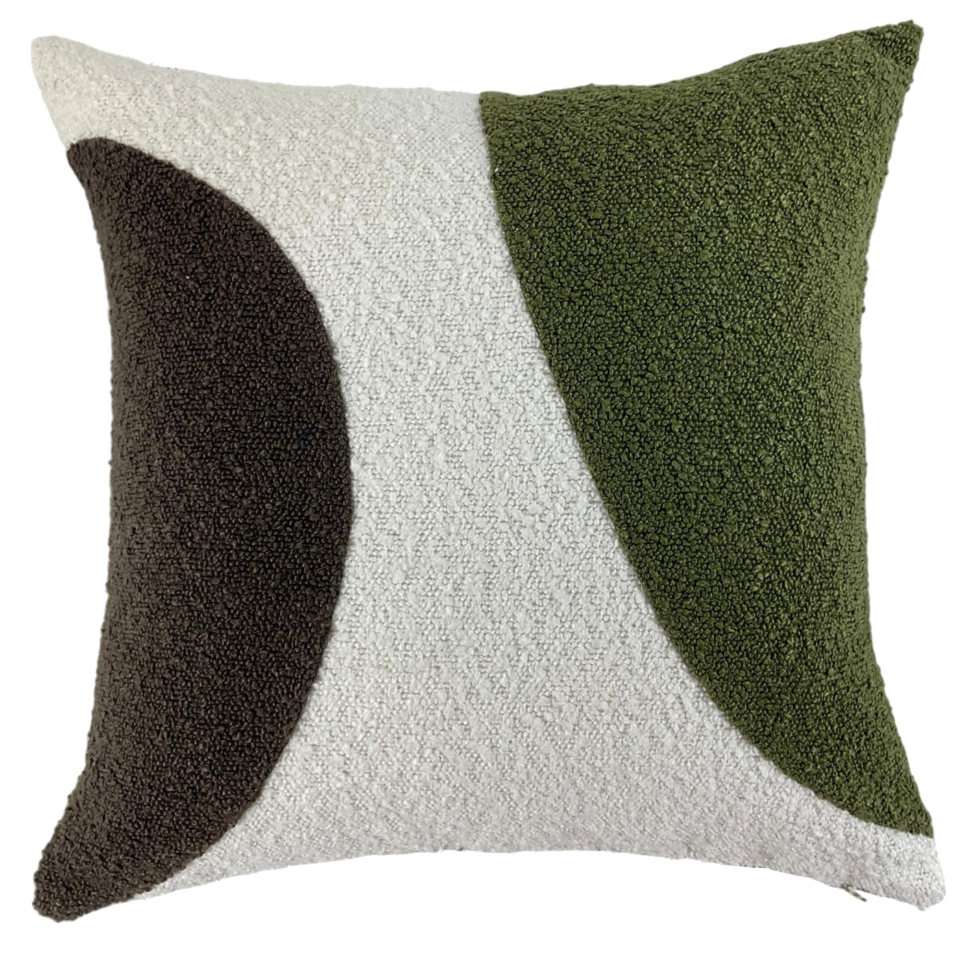 Malini Boucle Circles In Olive & Brown With Boucle Rev Square Cushion 45x45