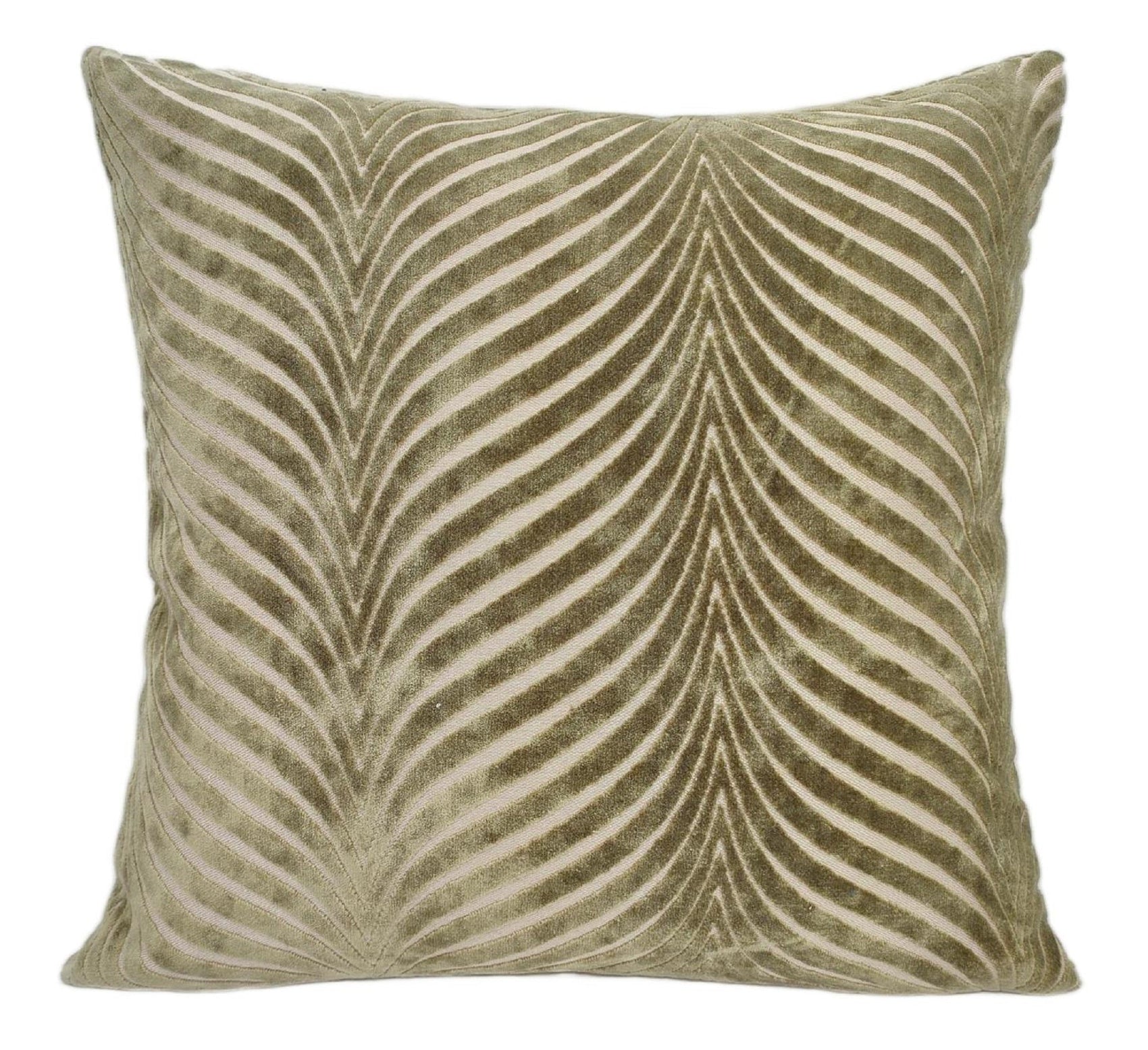 Malini Cut Velvet Fan Rada Olive Square Cushion 43x43