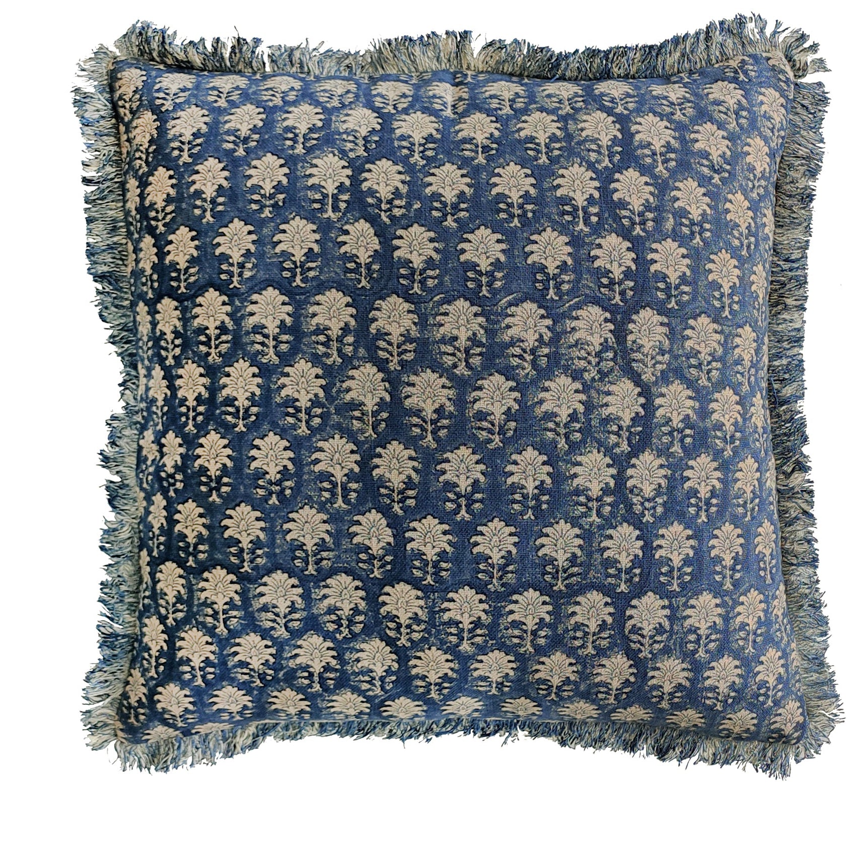 Malini Sarika Bhuti Block Print Indigo Square Cushion 45x45