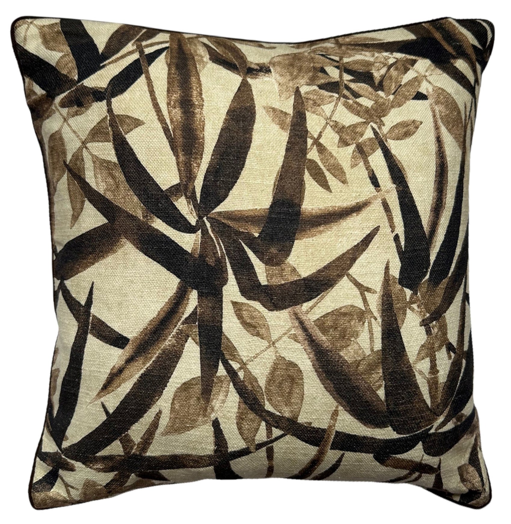Malini Brown Floral Leaf On Faux Linen Square Cushion 45x45