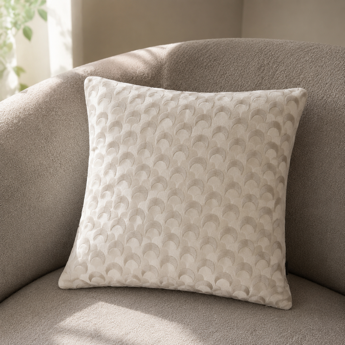 Malini Soli Ivory Velvet Square Cushion lifestyle