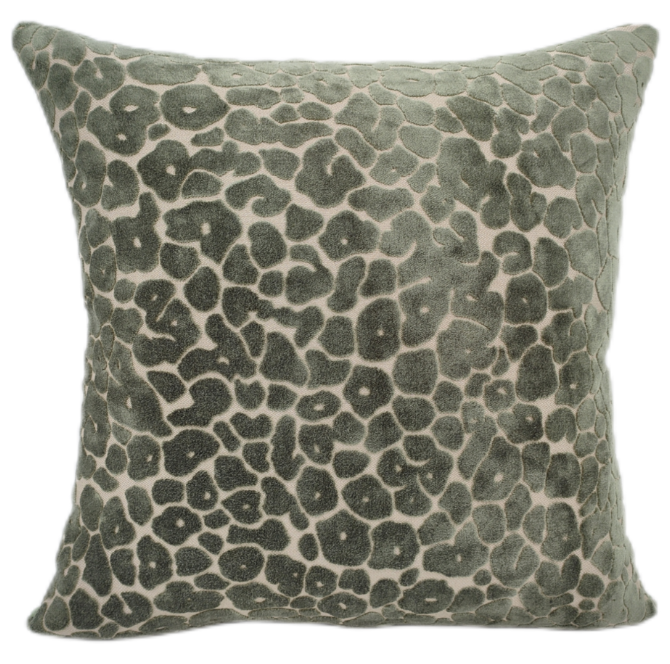Malini Paul Moneypenny Spoton Leopard Velvet Sage Green Square Cushion 43x43