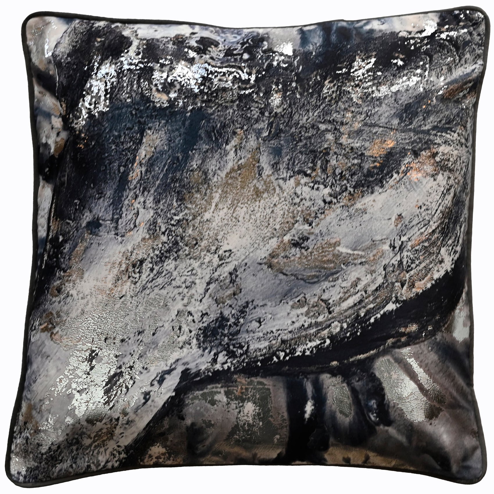 Malini Storm Rajan Seth Blue/Grey Print with Silver Foil Square Cushion 45x45