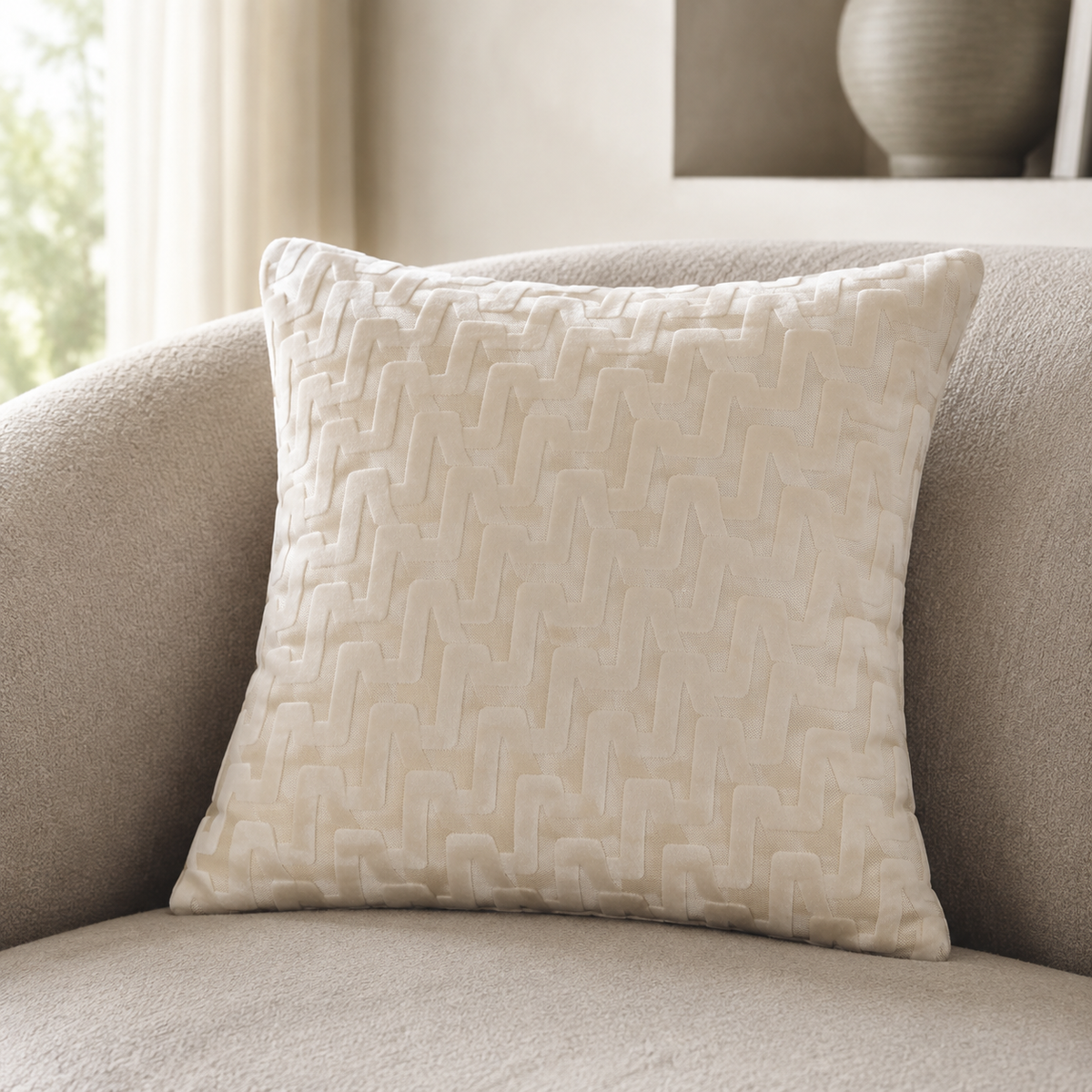 Malini Summit Ivory Velvet Square Cushion lifestyle