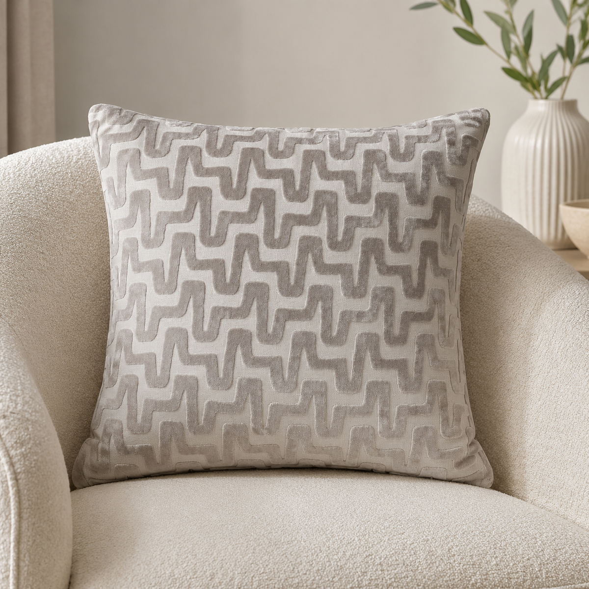 Malini Summit Taupe Velvet Square Cushion lifestyle