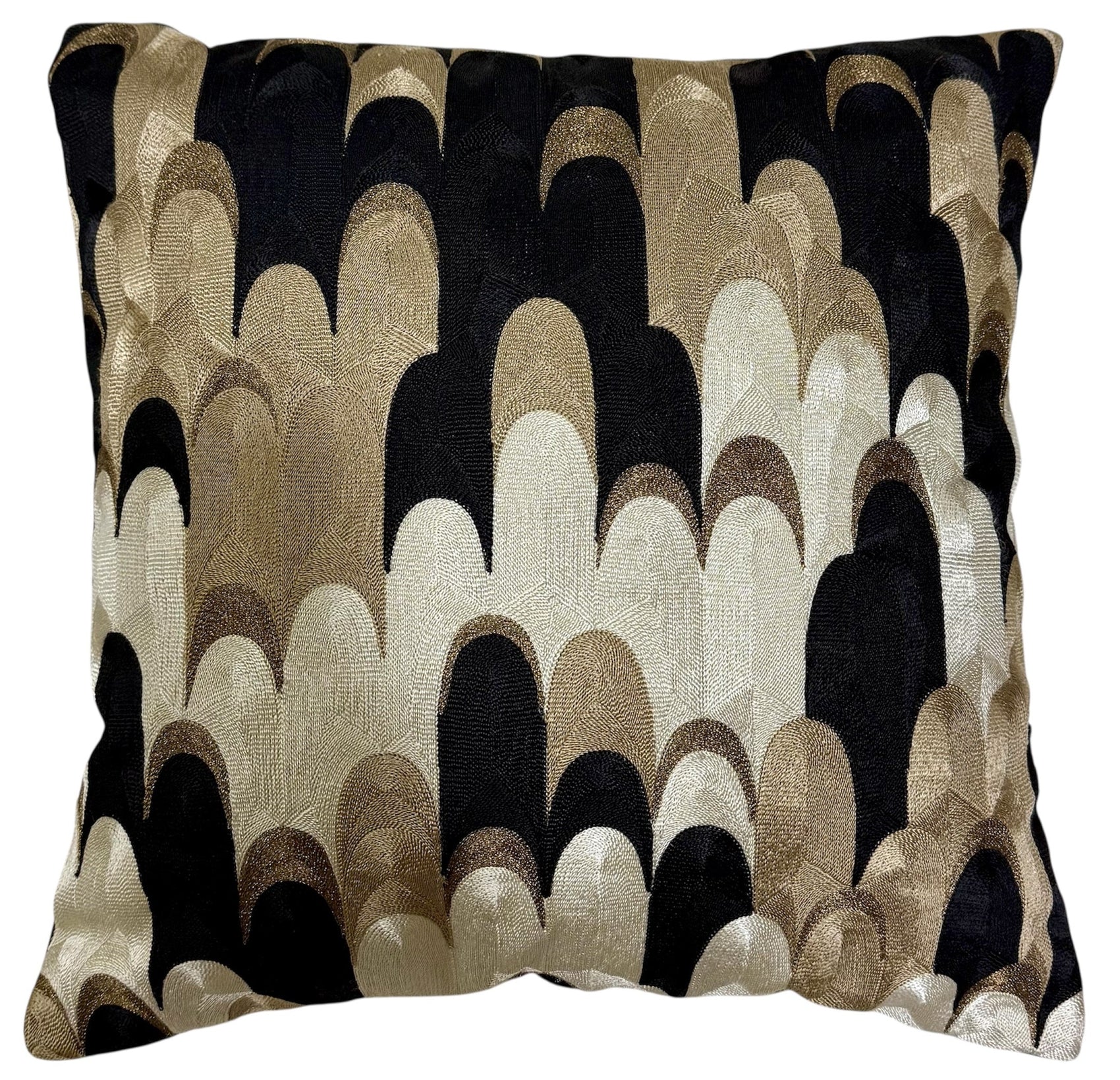 Malini Art Deco Emb Black & Gold On Taupe Square Cushion 45x45