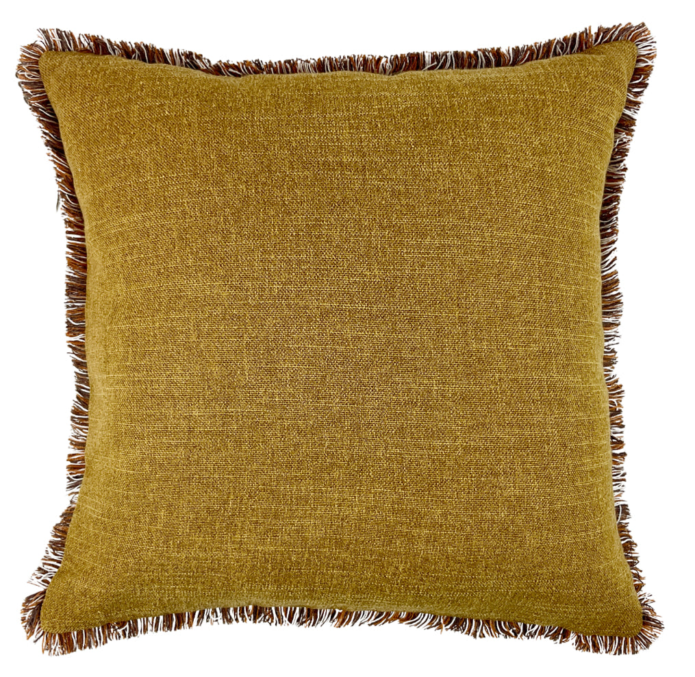 Malini Plain Linen Like With Fringes Whiskey Square Cushion 45x45