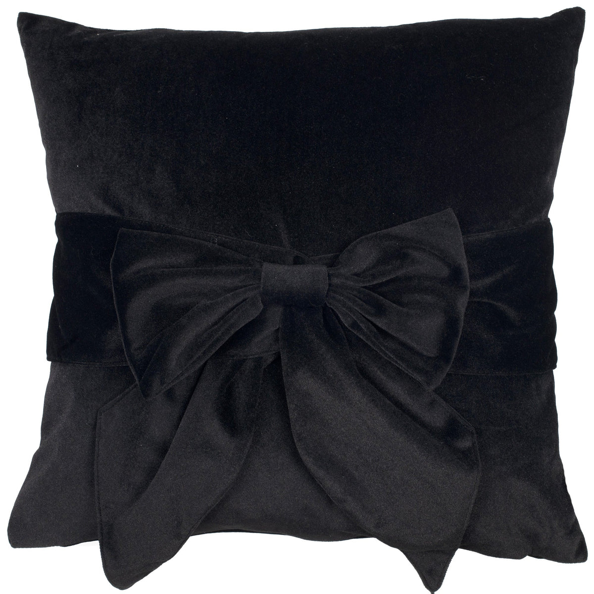 Malini Tiedup Velvet with Bow Black Square Cushion 45x45